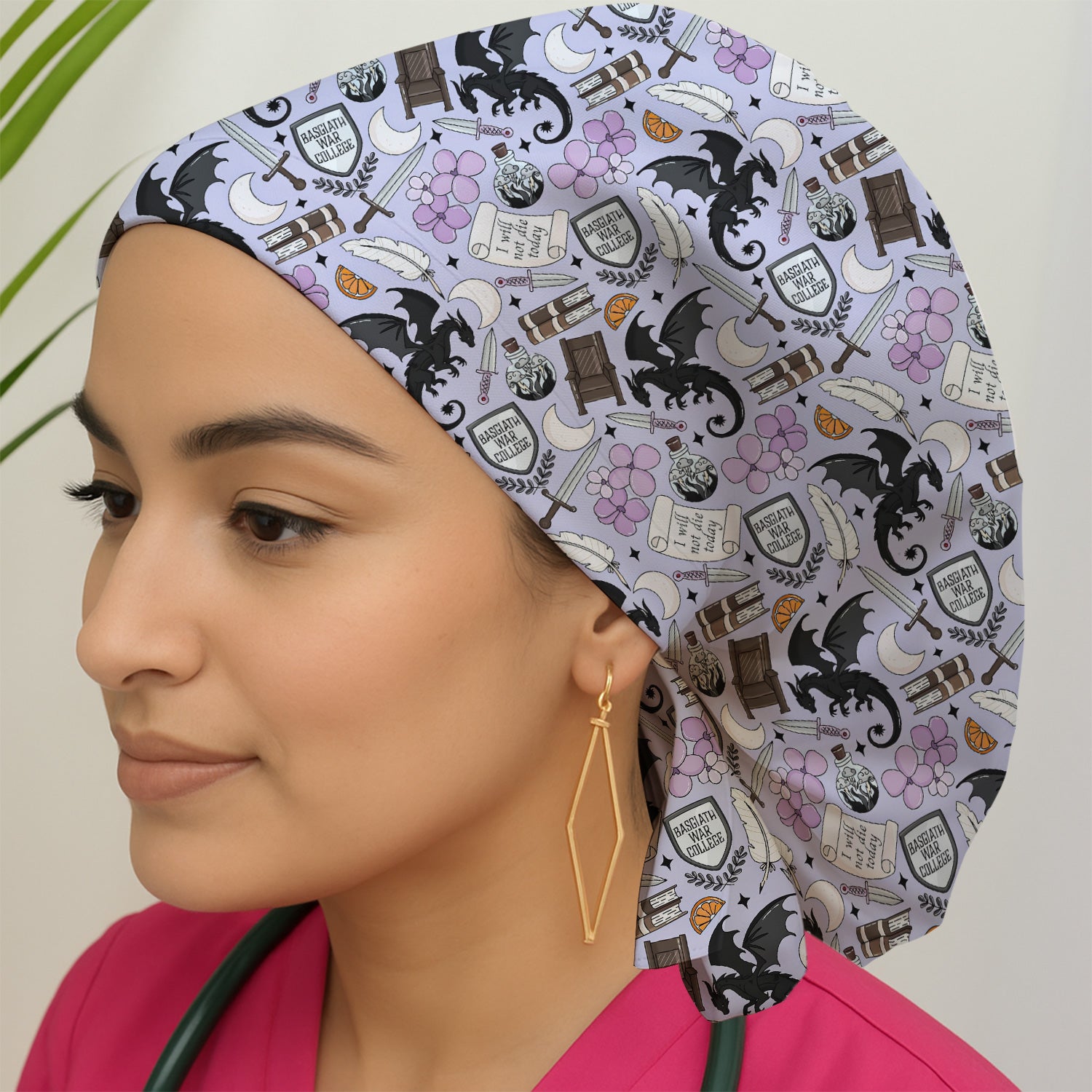 Spooky Gothic Fantasy Dragon Pattern Scrub Cap, Surgical Caps for Doctors
