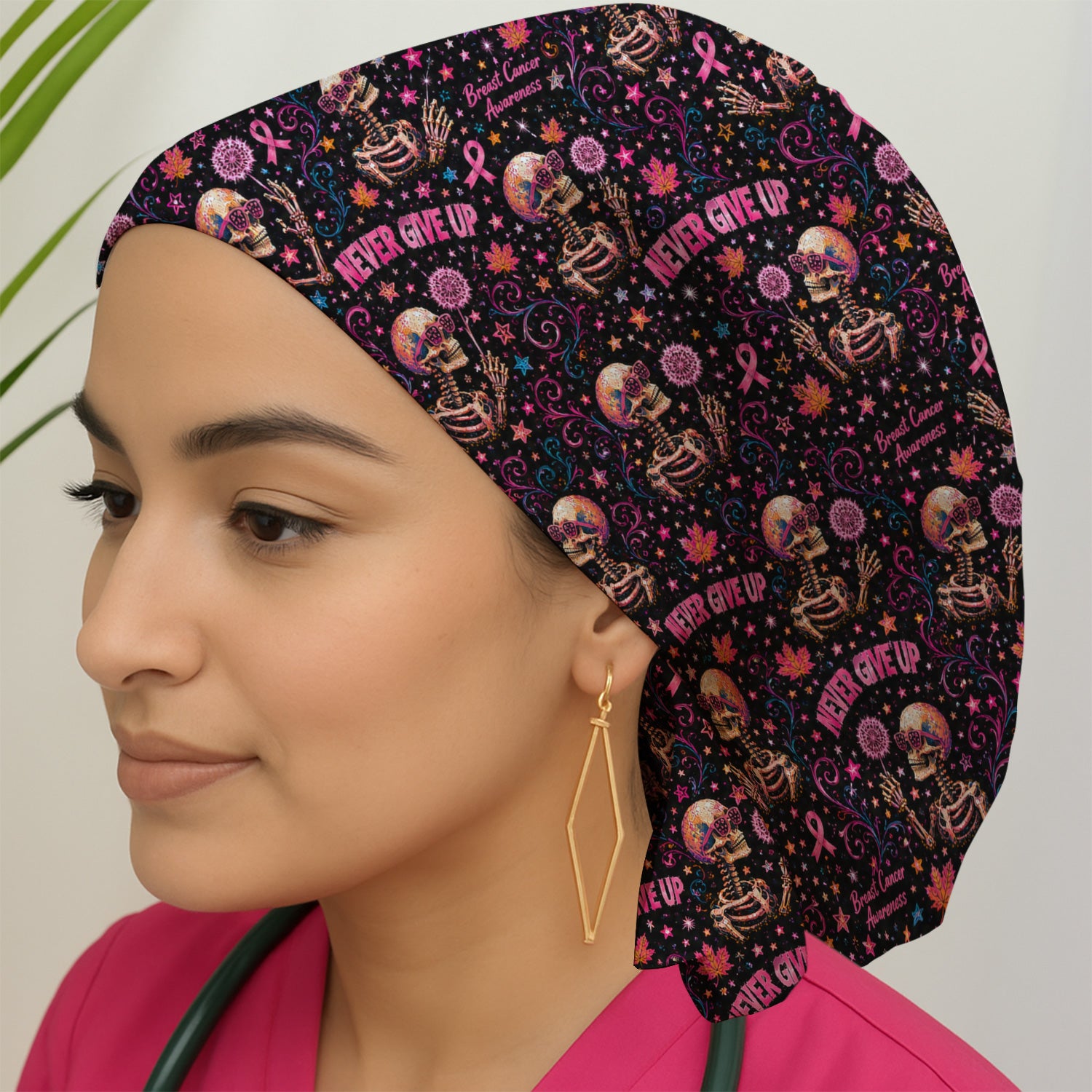 Breast Cancer Awareness Skeletons Pattern Scrub Cap, Surgical Caps for Doctors