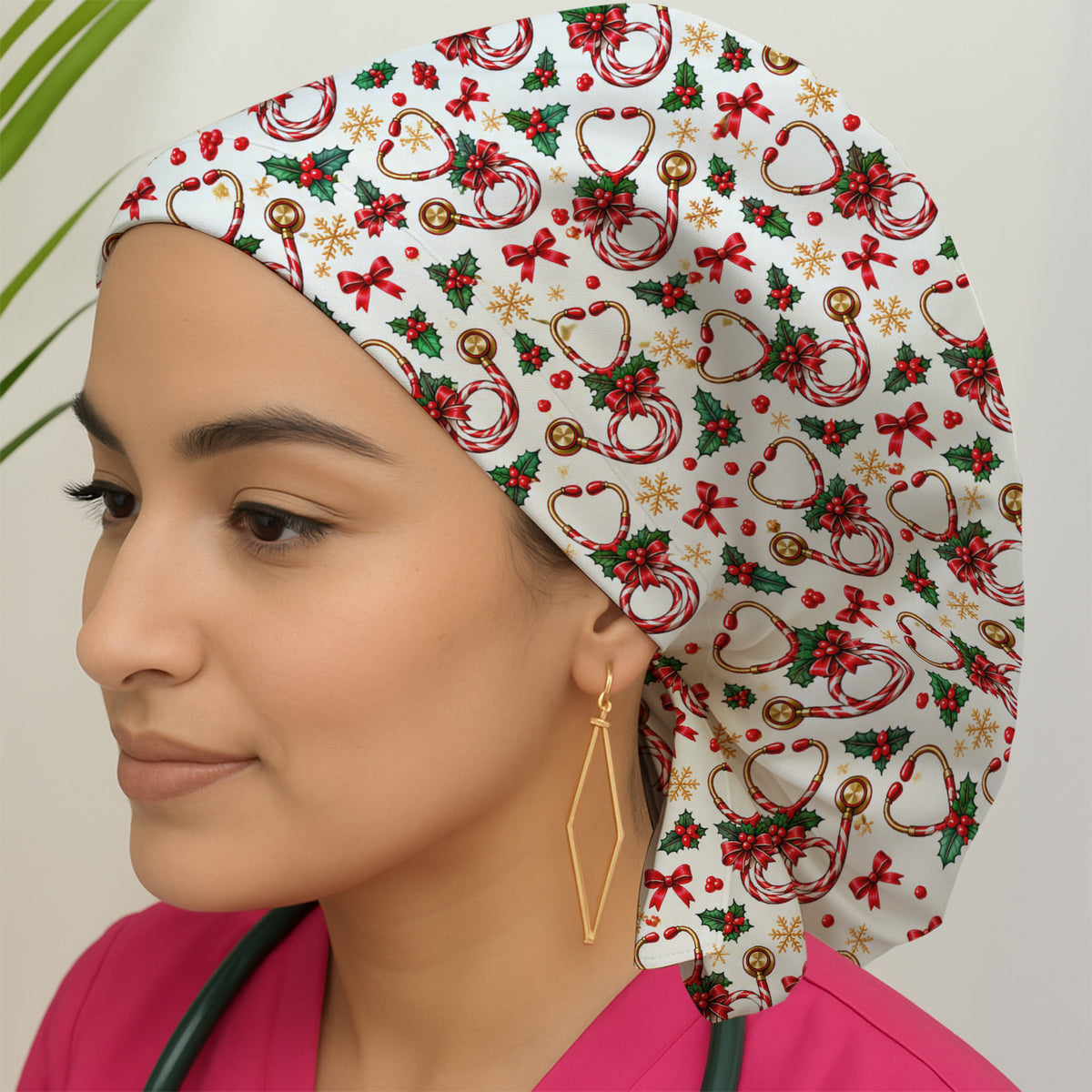 Christmas Candy Cane Stethoscope Pattern Scrub Cap, Surgical Caps for Doctors