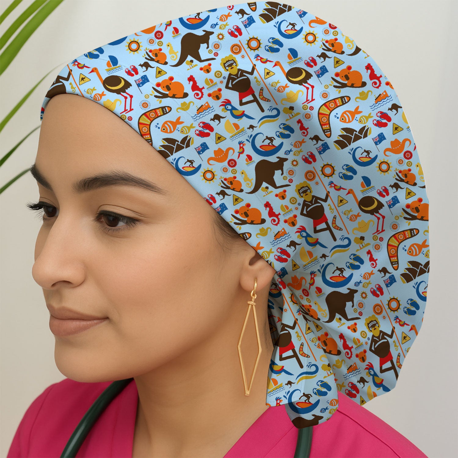 Indigenous Inspired Icon Scrub Cap, Australia Culture Pattern Nurse Hat, Comfortable Scrubs For Nursing