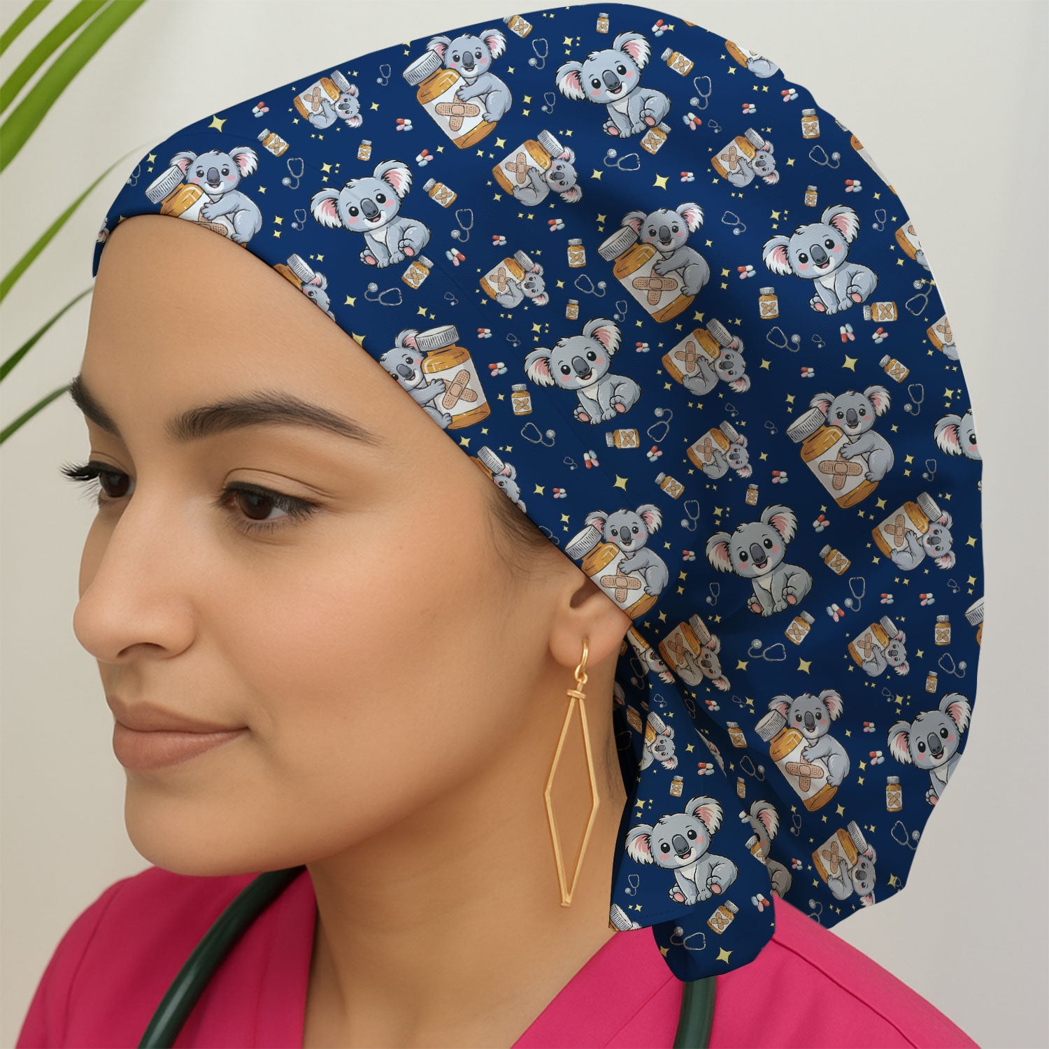 Cute Koala Nurse Bandage Medicine Print Cap, Breathable Fabrics Caps Uniform