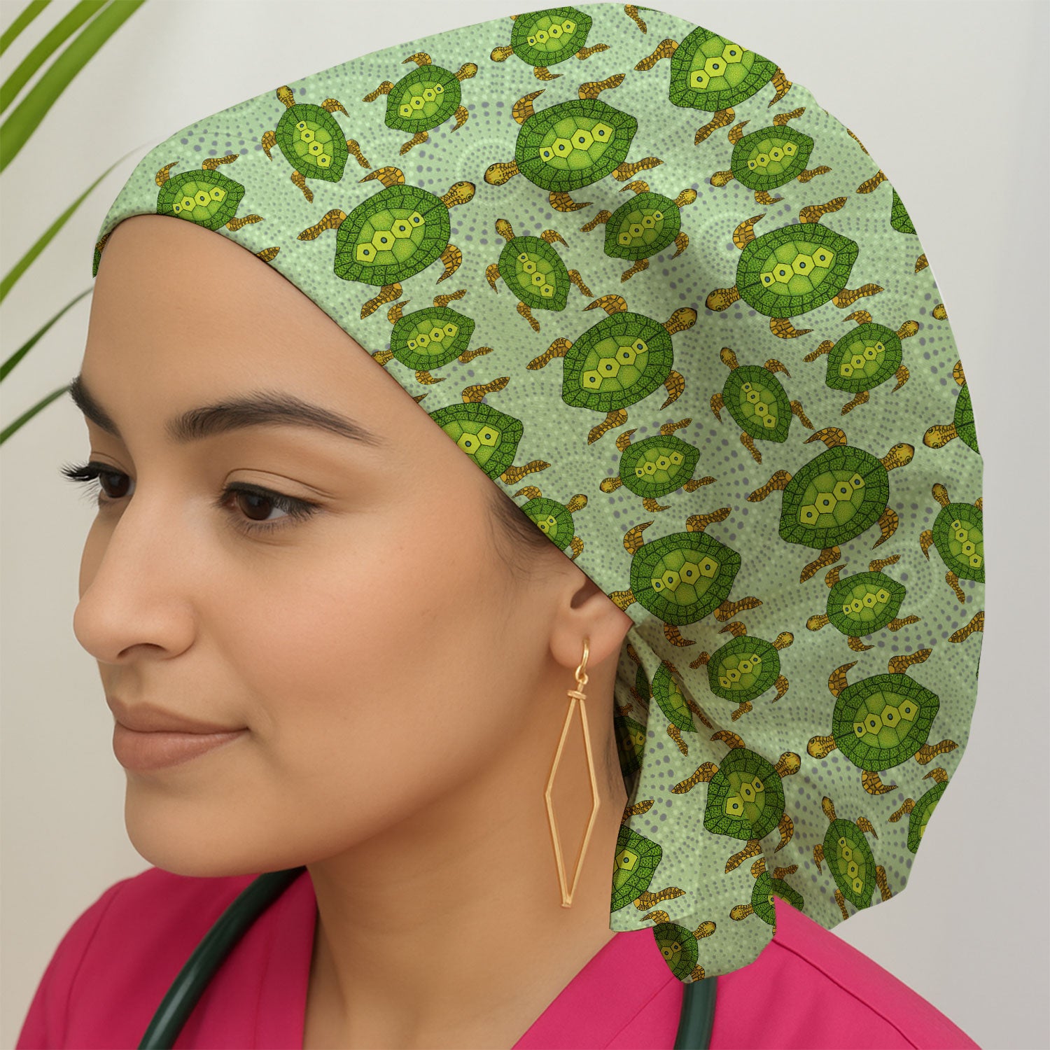 Australian Turtle Dot Art Inspired Nursing Scrub Caps for Women