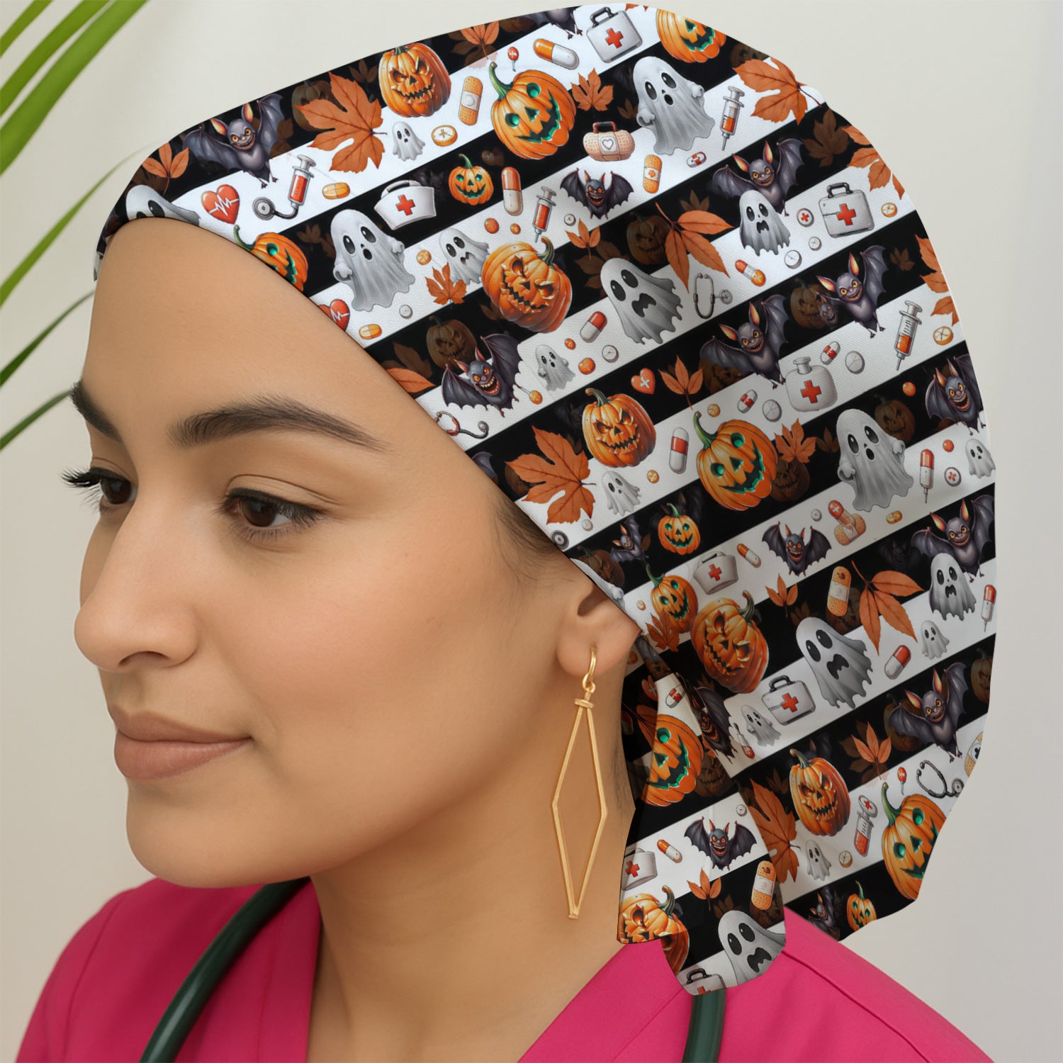 Halloween Ghost And Medical Icons Scrub Cap, Surgical Caps for Doctors