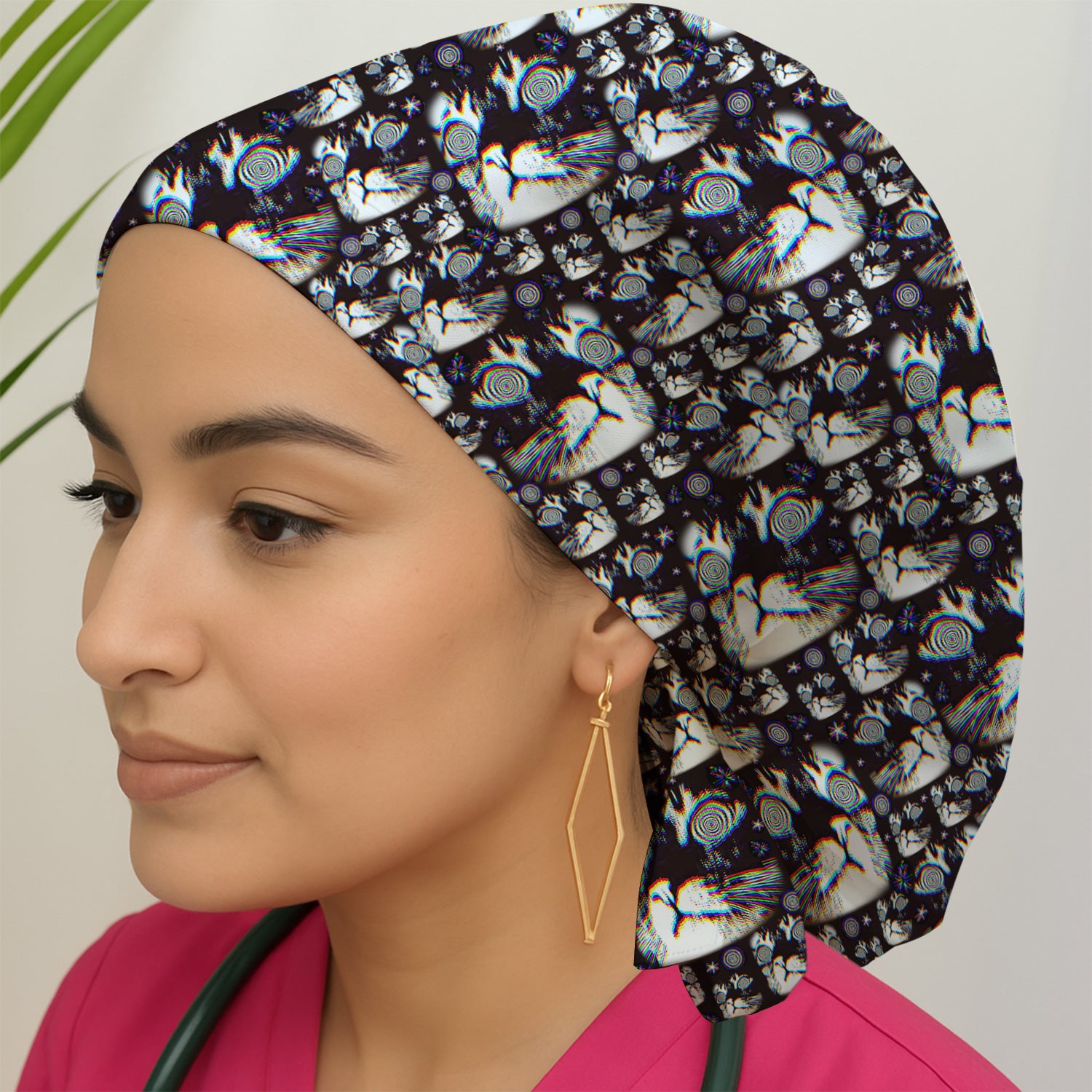 Funny Cosmic Cat Eye Spiral Pattern Scrub Cap, Surgical Caps for Doctors