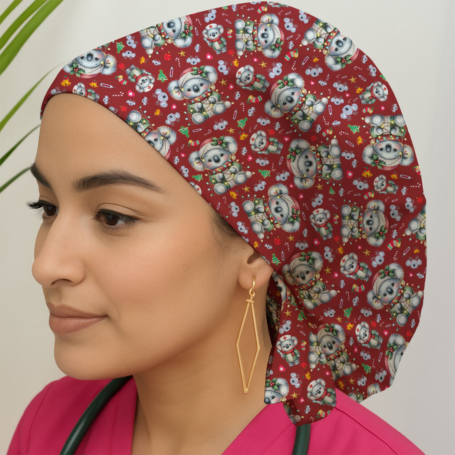 Aussie Koala Bouffant Scrub Caps for Women - Cute Holiday Nursing Gift - Breathable Fabrics Caps Uniform