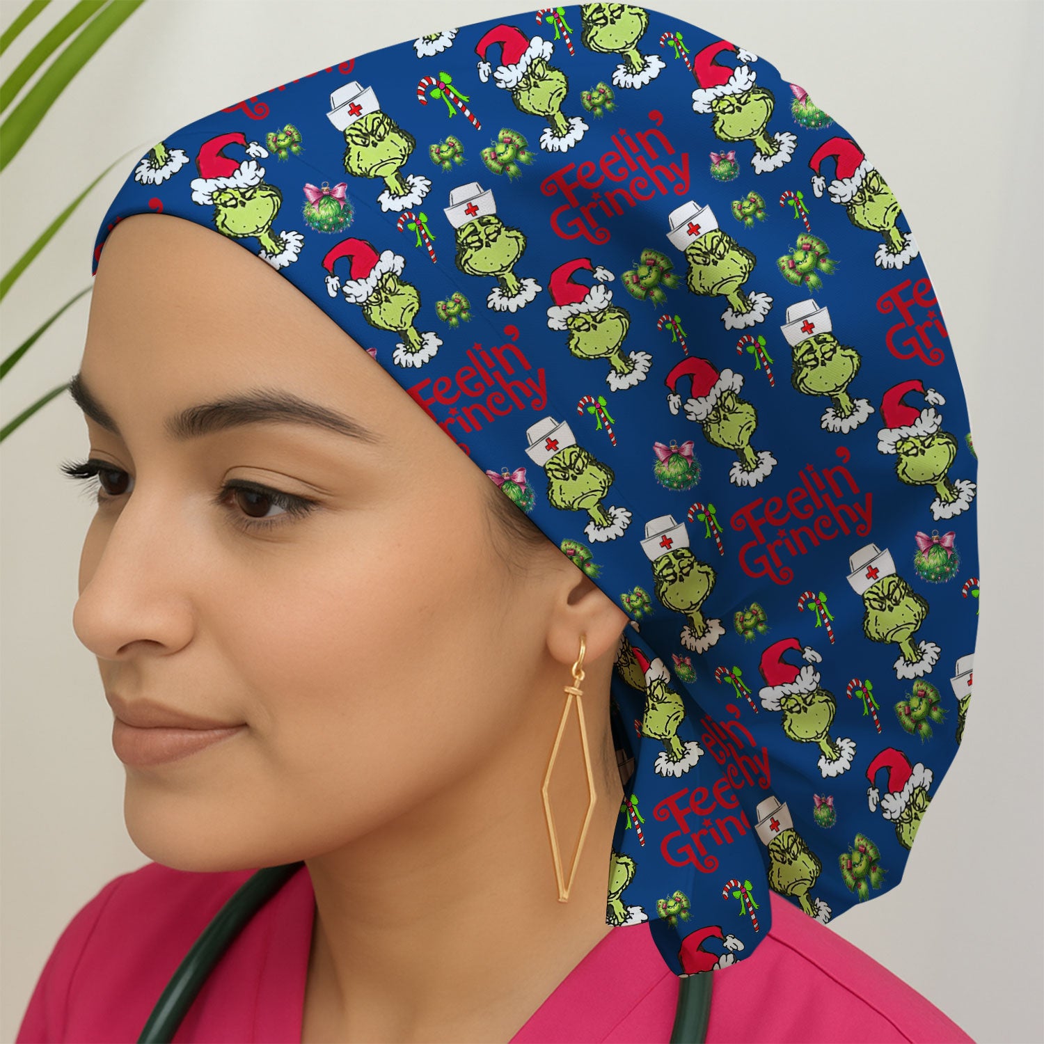 Feelin’ Grinchy Christmas Nurse Scrub Cap - Funny Holiday Surgical Hat Multi Color - Xmas Bouffant Cap for Women