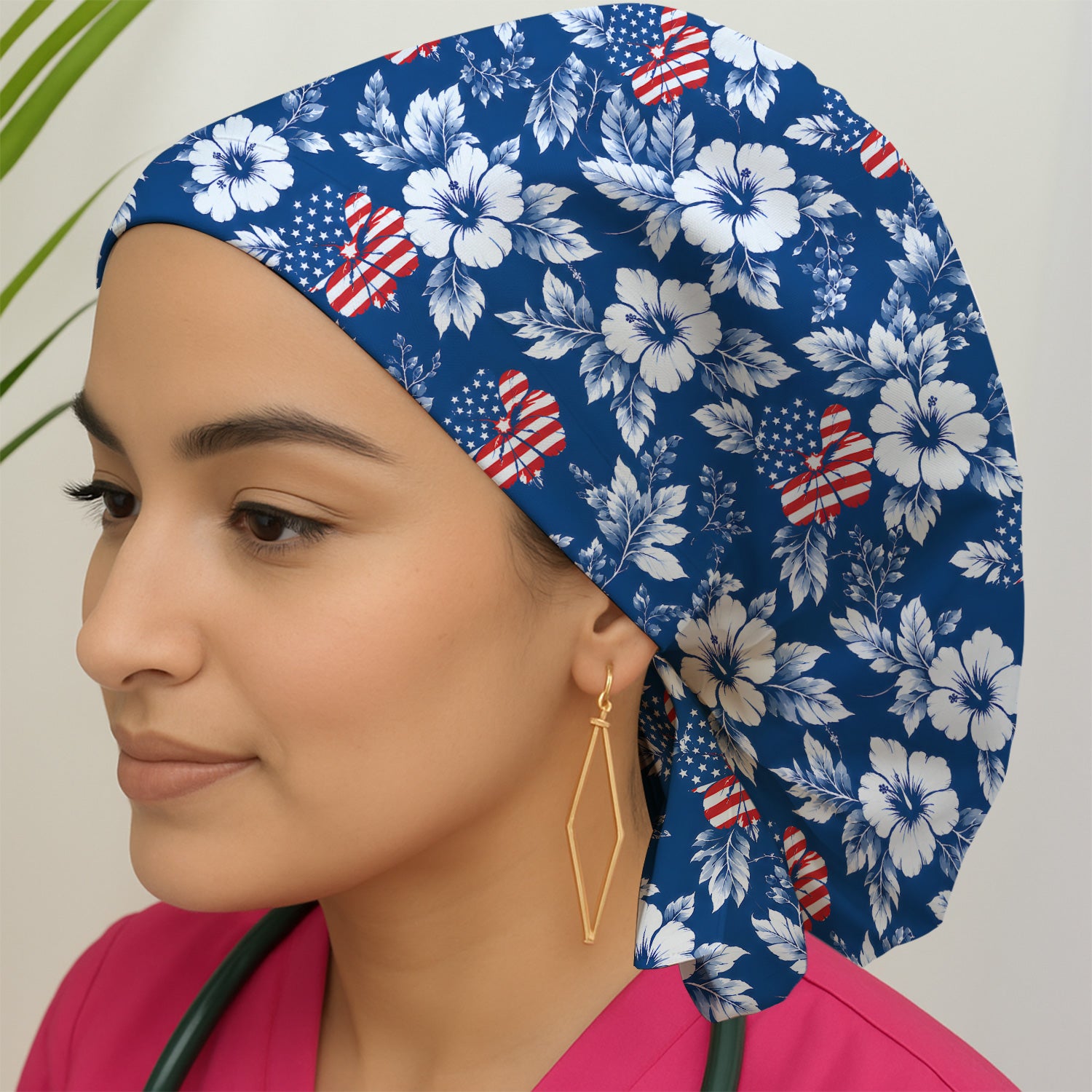Patriotic Butterfly Floral Nurse for RN & CNA, American Flag Healthcare Workers Uniform Scrub Cap, Surgical Caps for Doctors