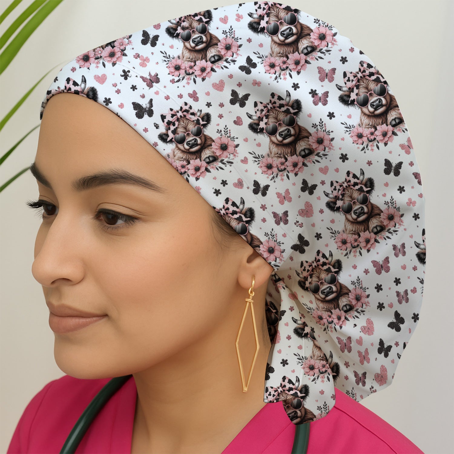Cute Cow With Heart Sunglasses Pattern Scrub Cap, Surgical Caps for Doctors