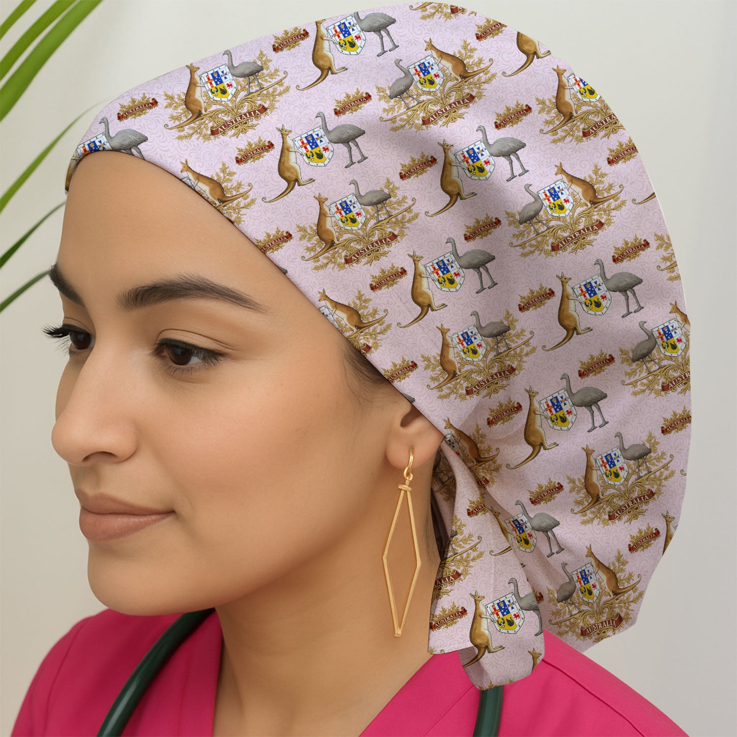 Australian Kangaroo Emu Coat of Arms Scrub Cap, Breathable Fabrics Caps Uniform