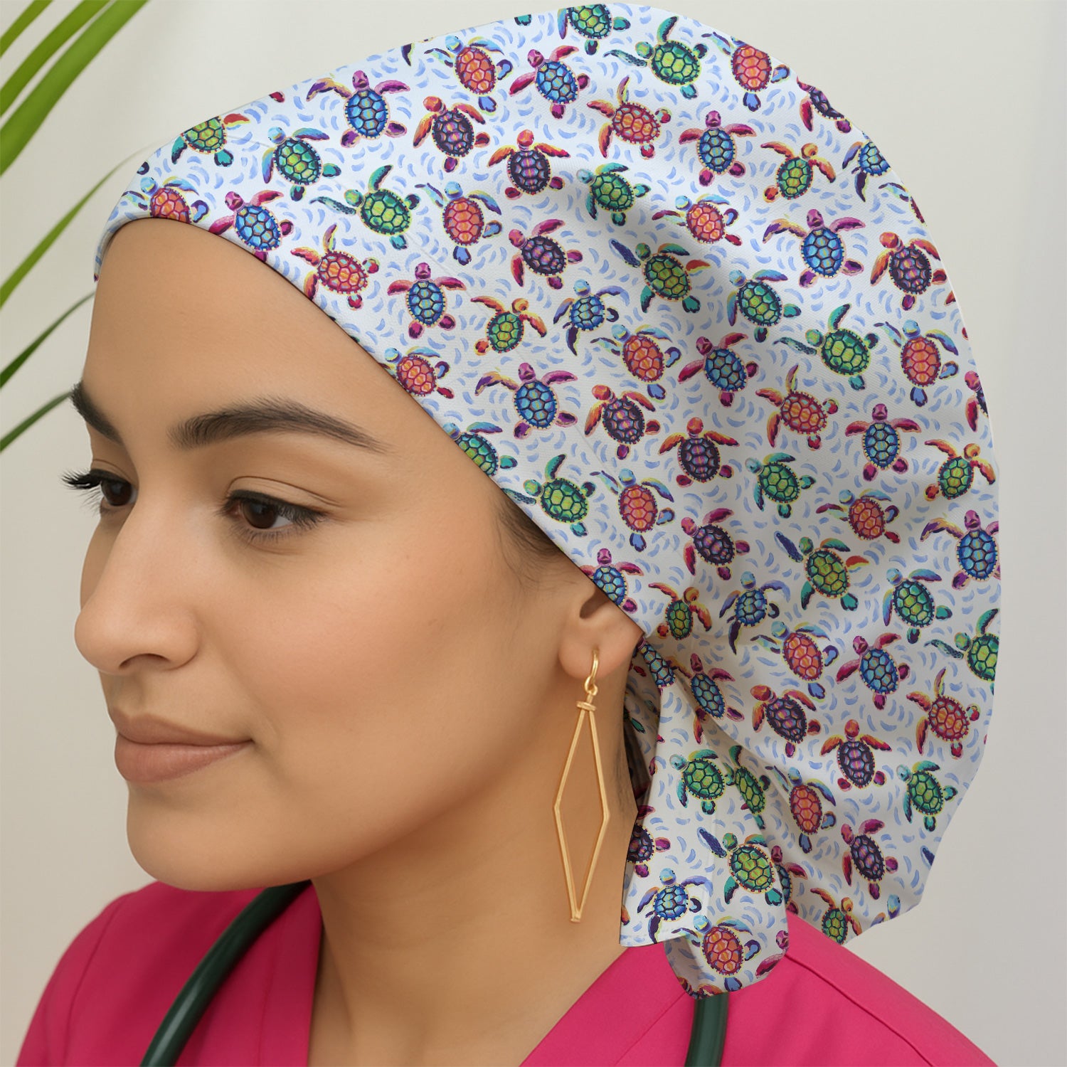 Colorful Sea Turtle Wave Pattern Scrub Cap, Surgical Caps for Doctors