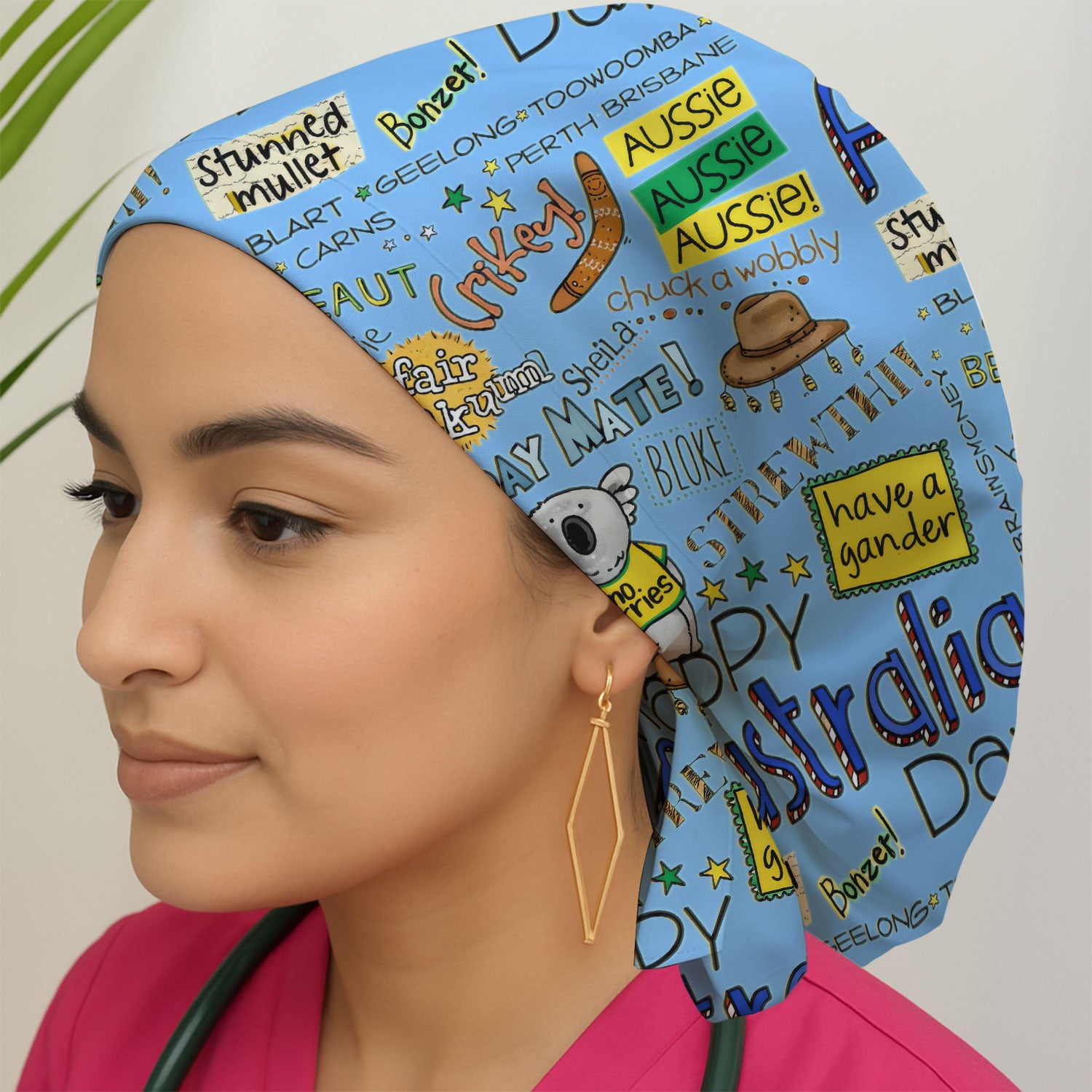 Cute Cartoon Koala Australia Pattern Medical Cap, Breathable Fabrics Caps Uniform
