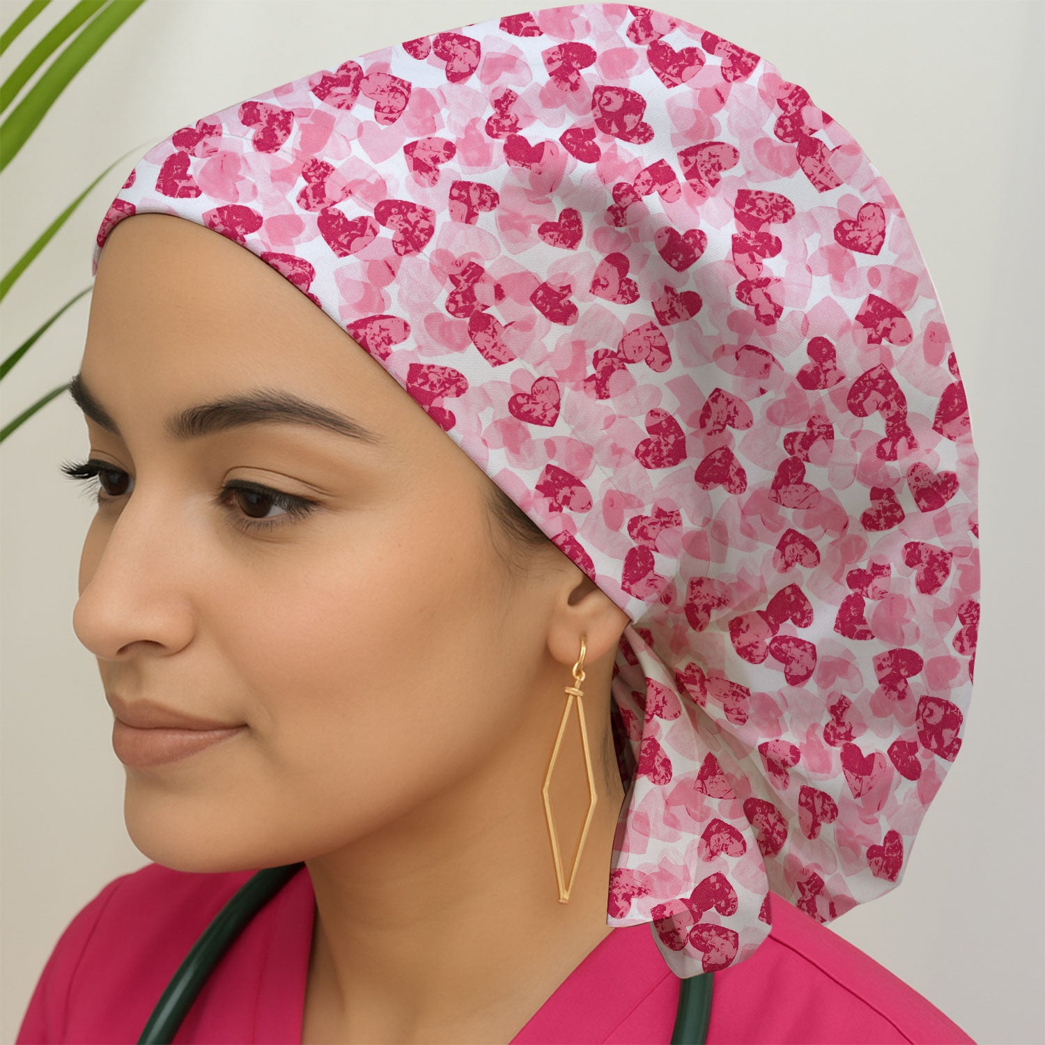 Valentine Heart Print Medical Scrub Cap, Bouffant Scrub Caps for Women