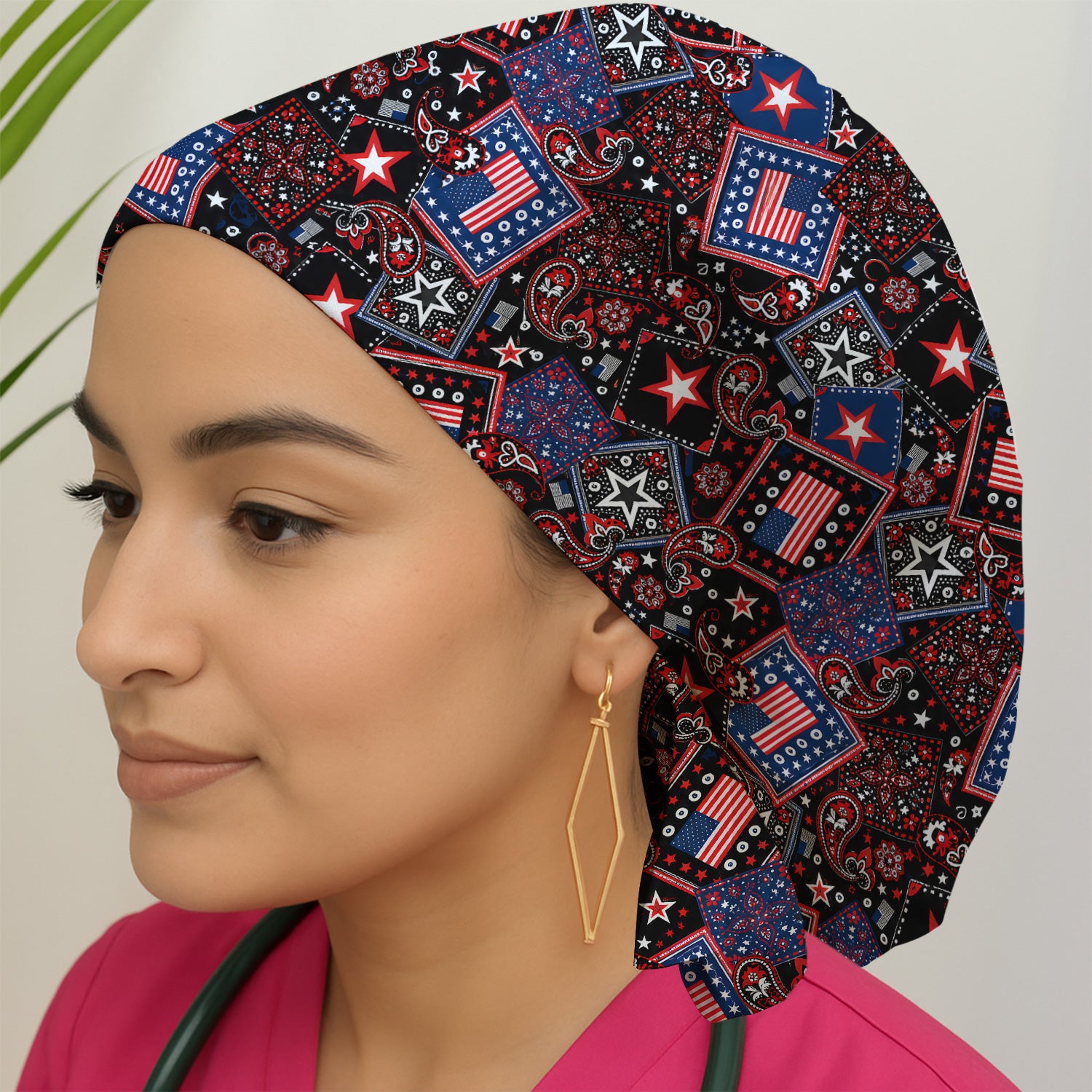 Patriotic Bandana With USA Flag Pattern Scrub Cap, Surgical Caps for Doctors