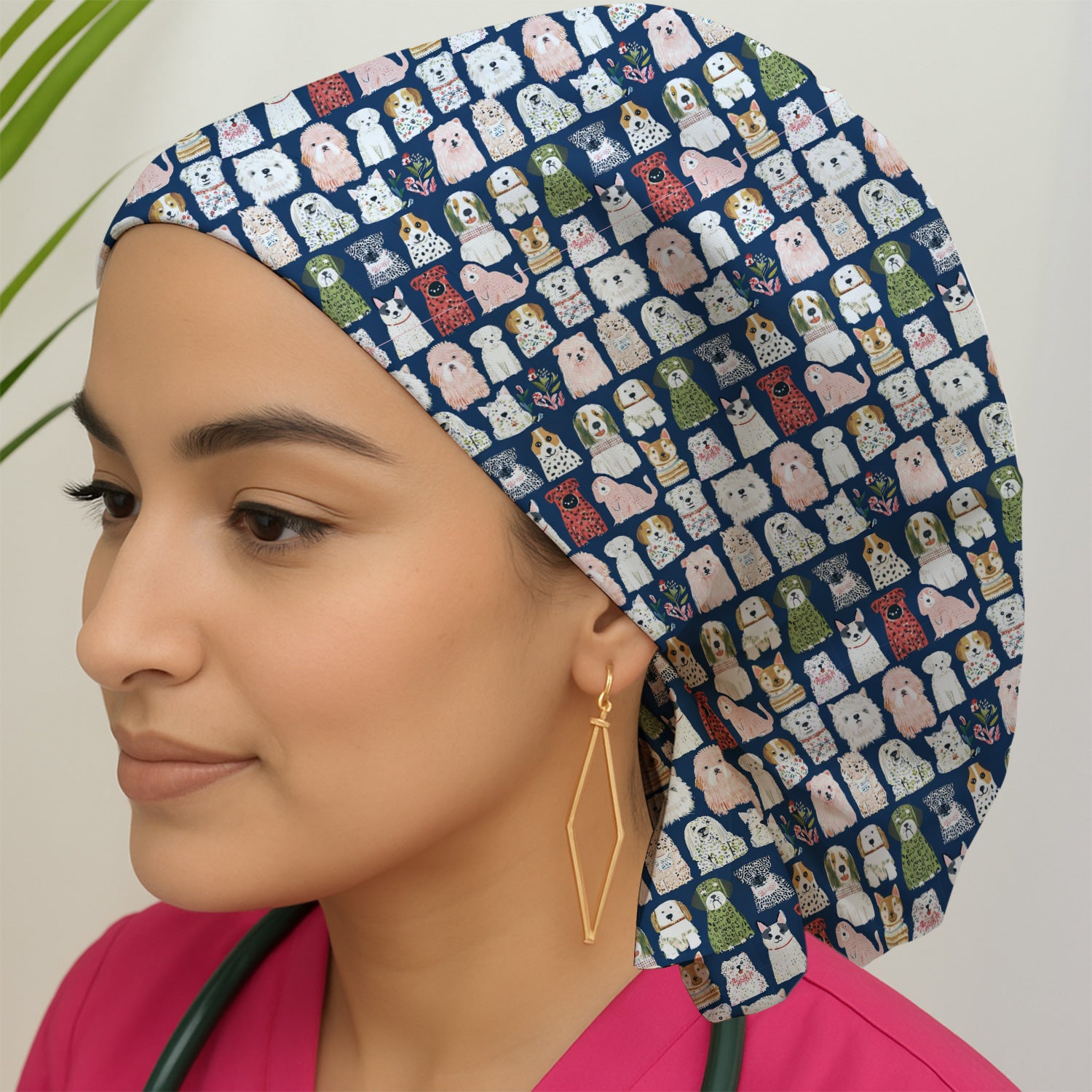 Cute Cartoon Dog Breeds Pattern Scrub Cap, Surgical Caps for Doctors