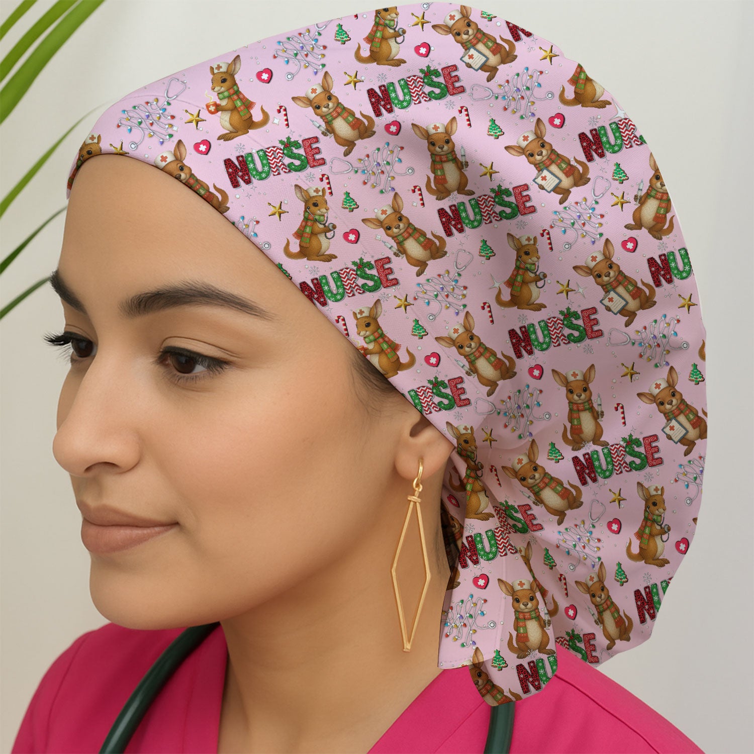 Aussie Kangaroo Christm Bouffant Scrub Caps for Women - Funny Holiday Nursing Gift - Breathable Fabrics Caps Uniform
