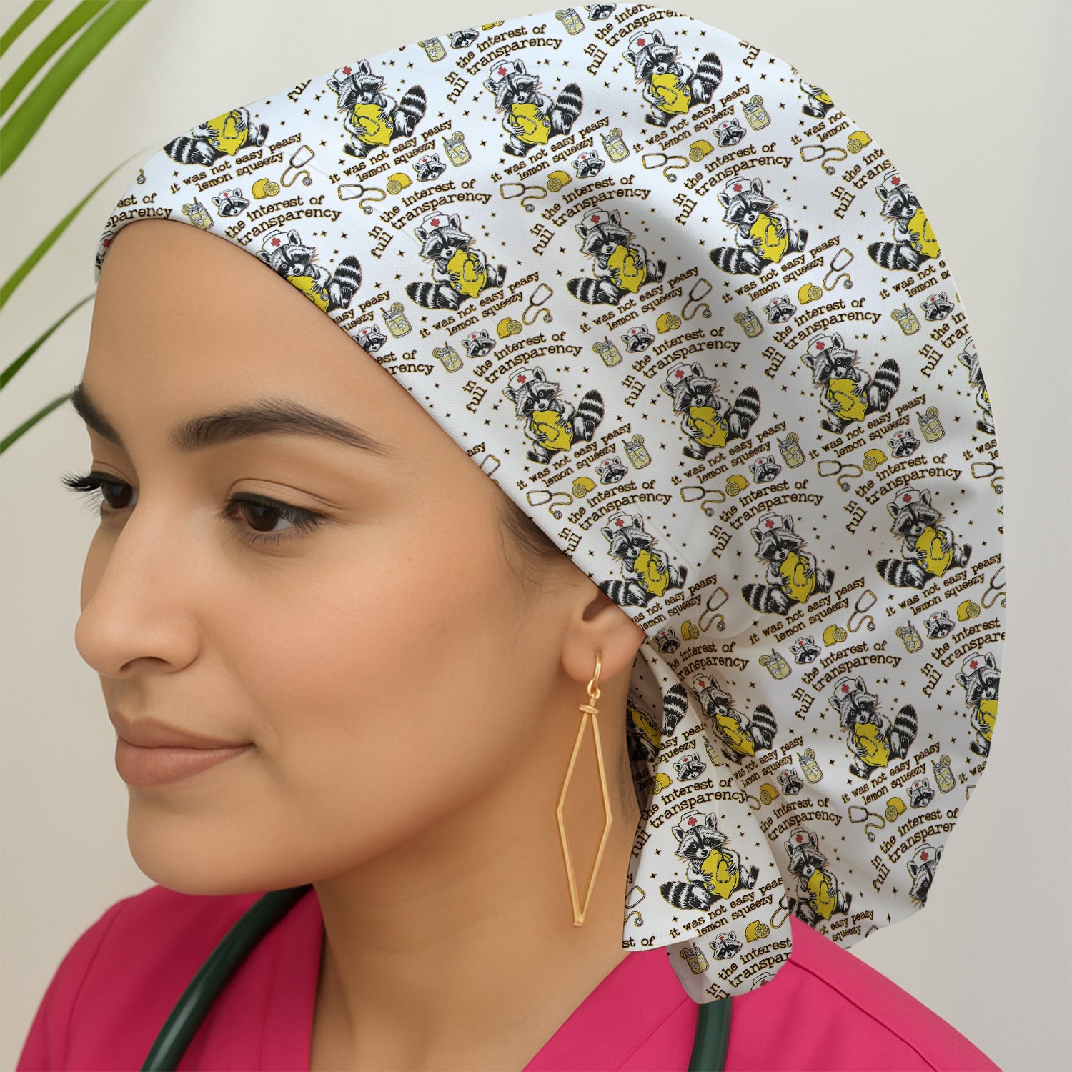 Raccoon Lemon Quote Medical Humor Pattern Scrub Cap, Surgical Caps for Doctors