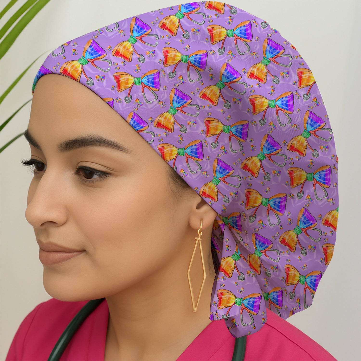 Colorful Rainbow Bow Stethoscope Pattern Scrub Cap, Surgical Caps for Doctors