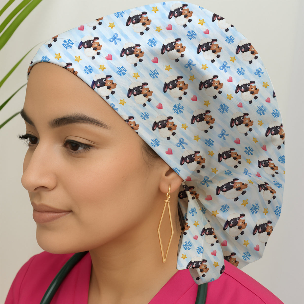 Cute Winter Lambs Holding Teddy Bears Scrub Cap, Surgical Caps for Doctors