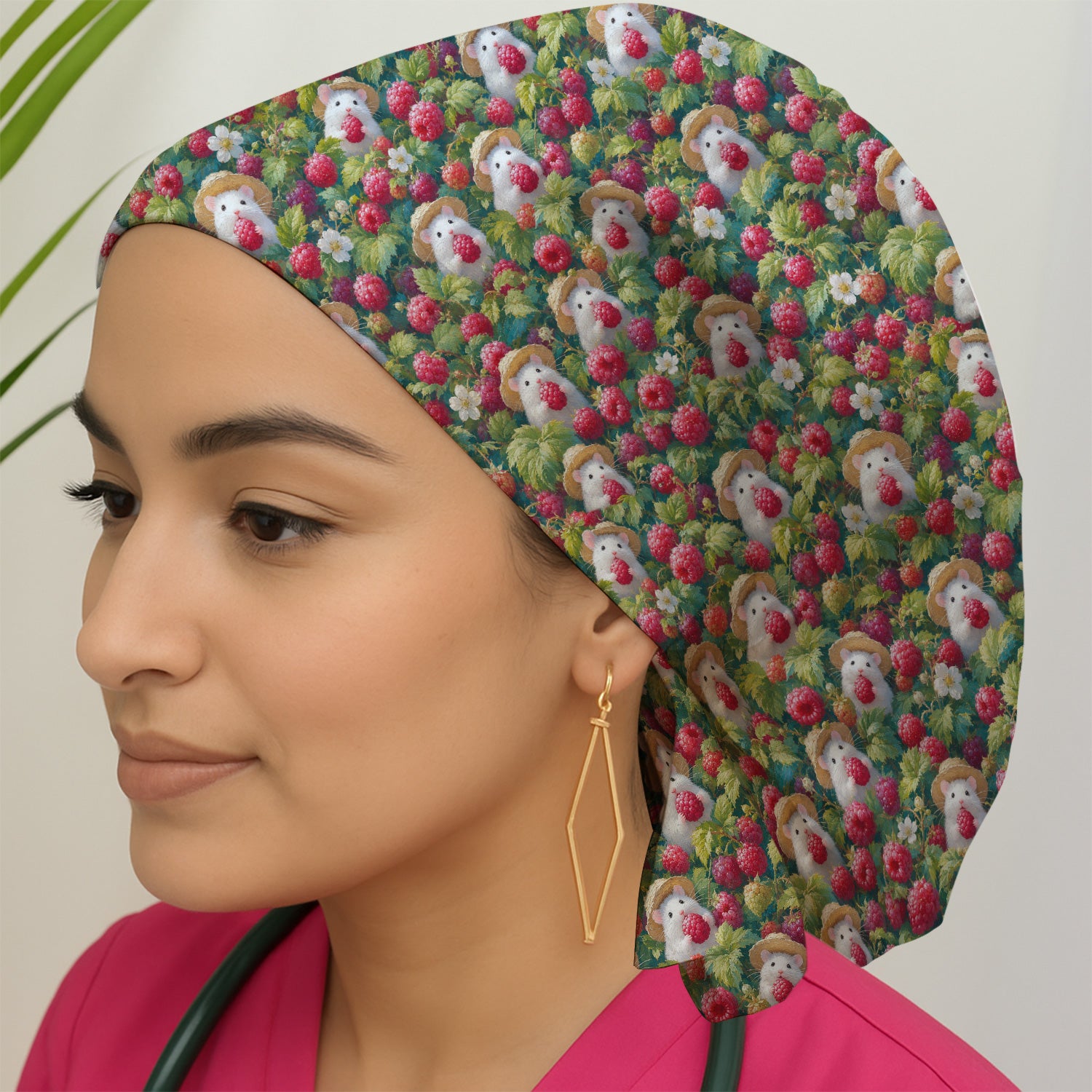 Cute Raspberry Mouse Garden Pattern Scrub Cap, Surgical Caps for Doctors