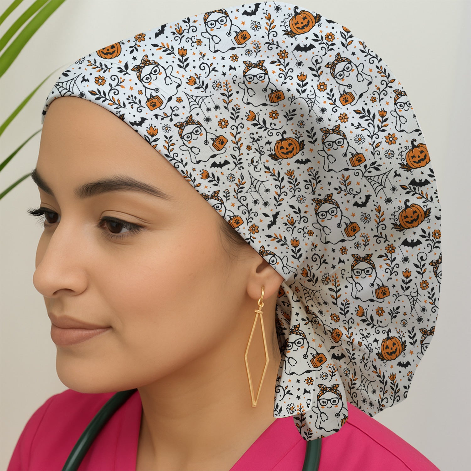 Cute Halloween Nurse Ghost And Pumpkins Scrub Cap, Surgical Caps for Doctors