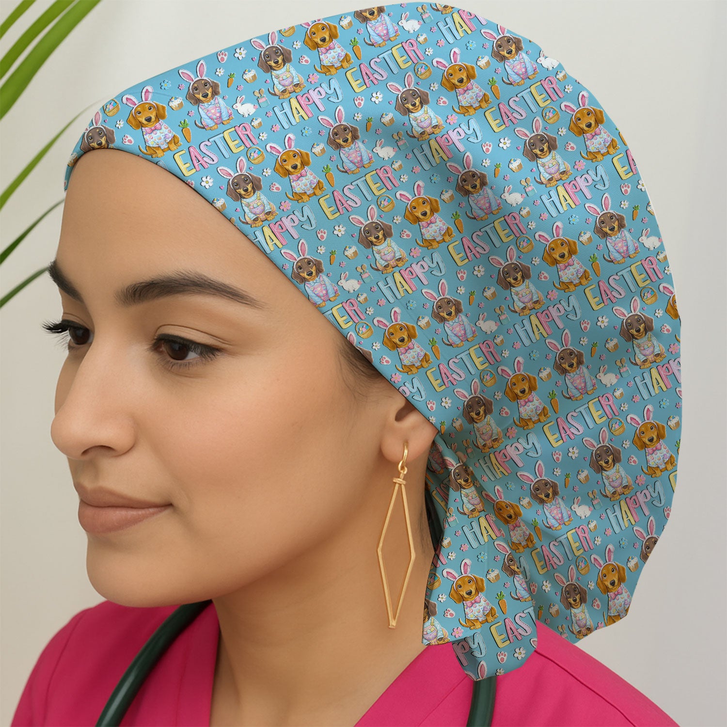 Happy Easter Dachshund Puppy Scrub Cap, Surgical Caps for Doctors