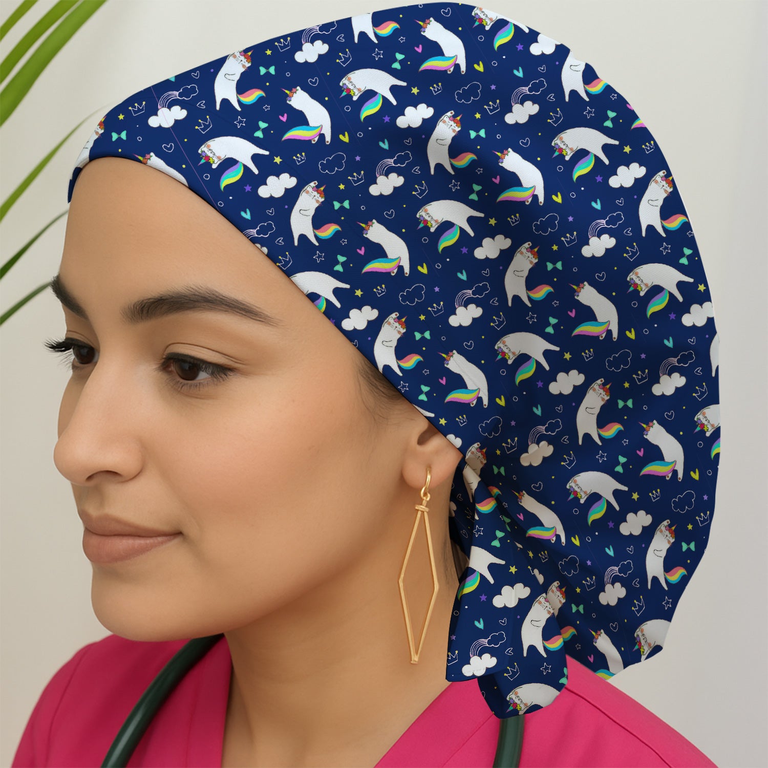 Unicorn Cat With Rainbow Tail Clouds Scrub Cap, Surgical Caps for Doctors