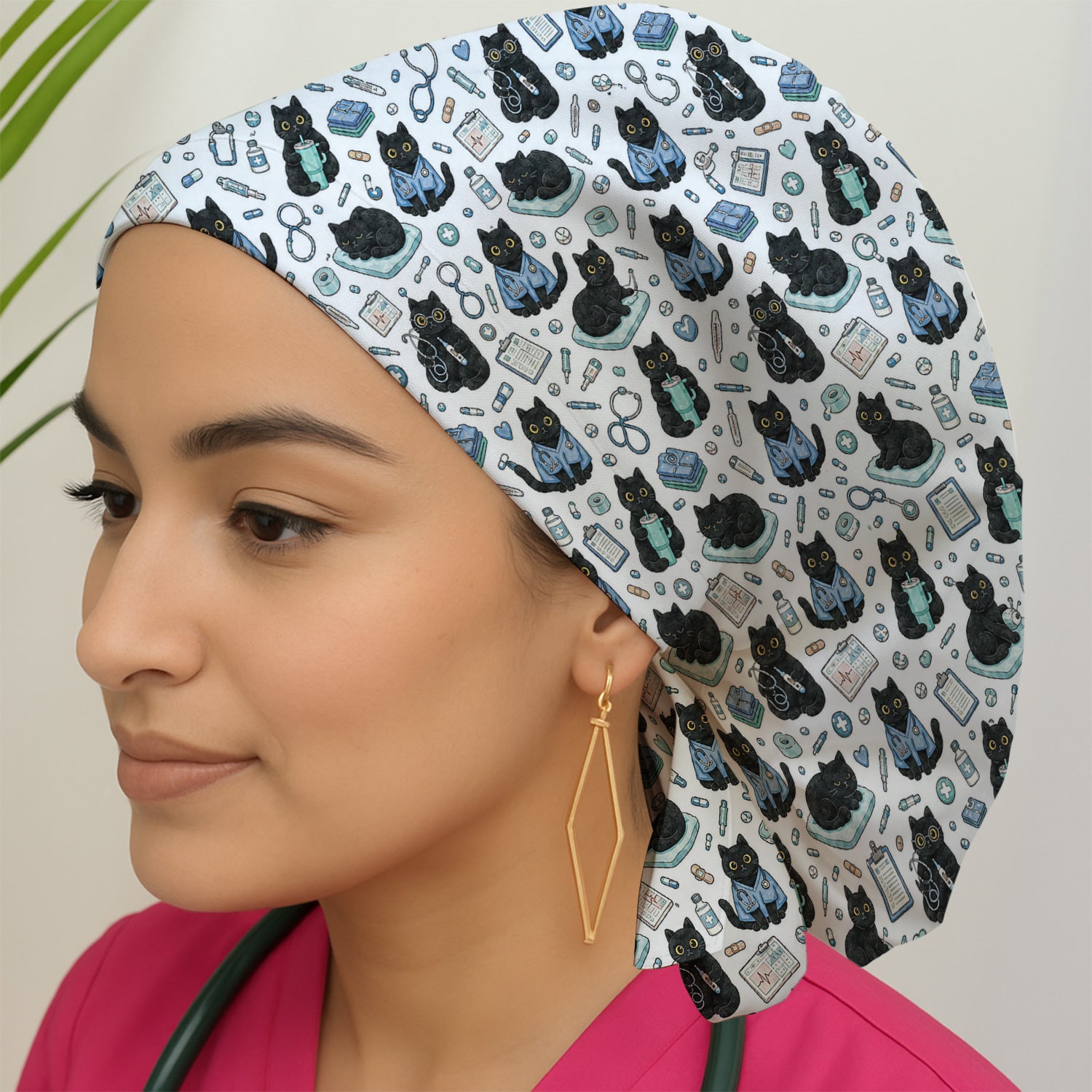 Black Cat Clinic Scrub Cap, Surgical Caps for Doctors