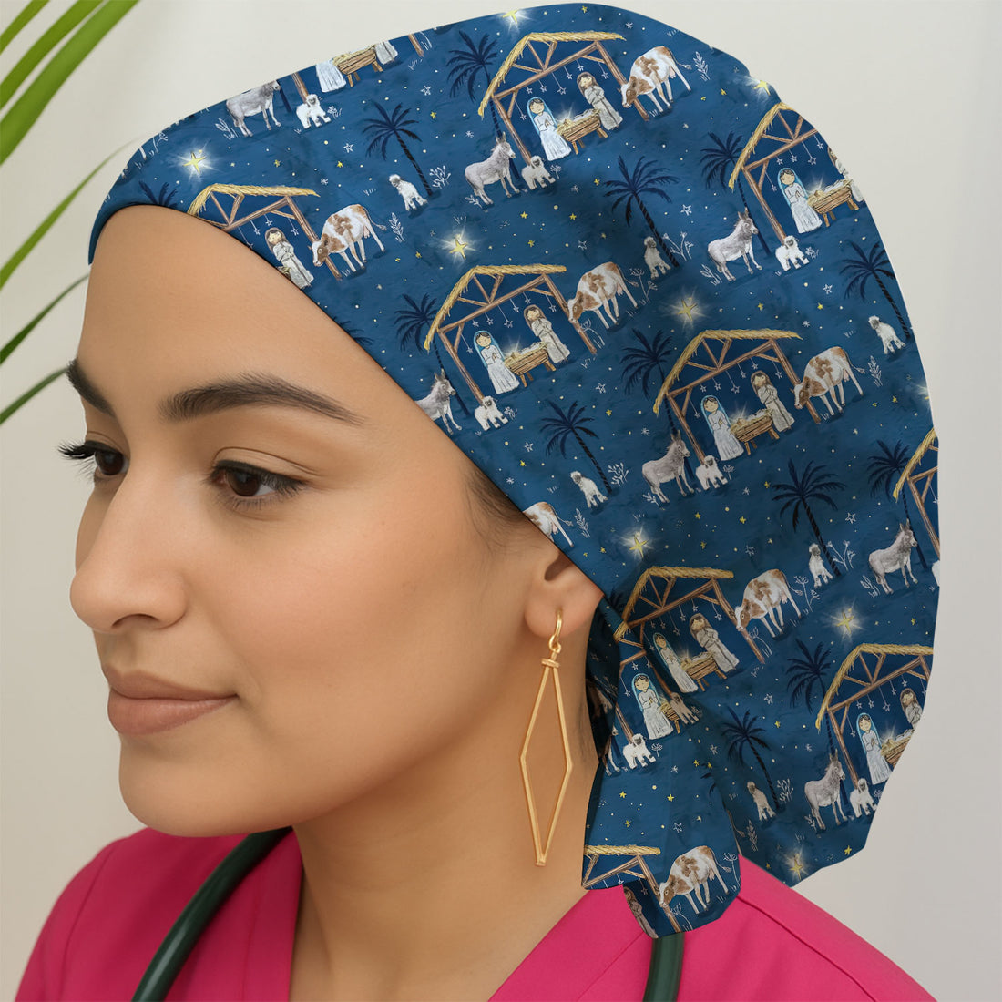 Christmas Nativity Nurse Scrub Cap - Holy Night Manger Scene Surgical Hat - Religious Holiday NursingGift for RN CNA LPN