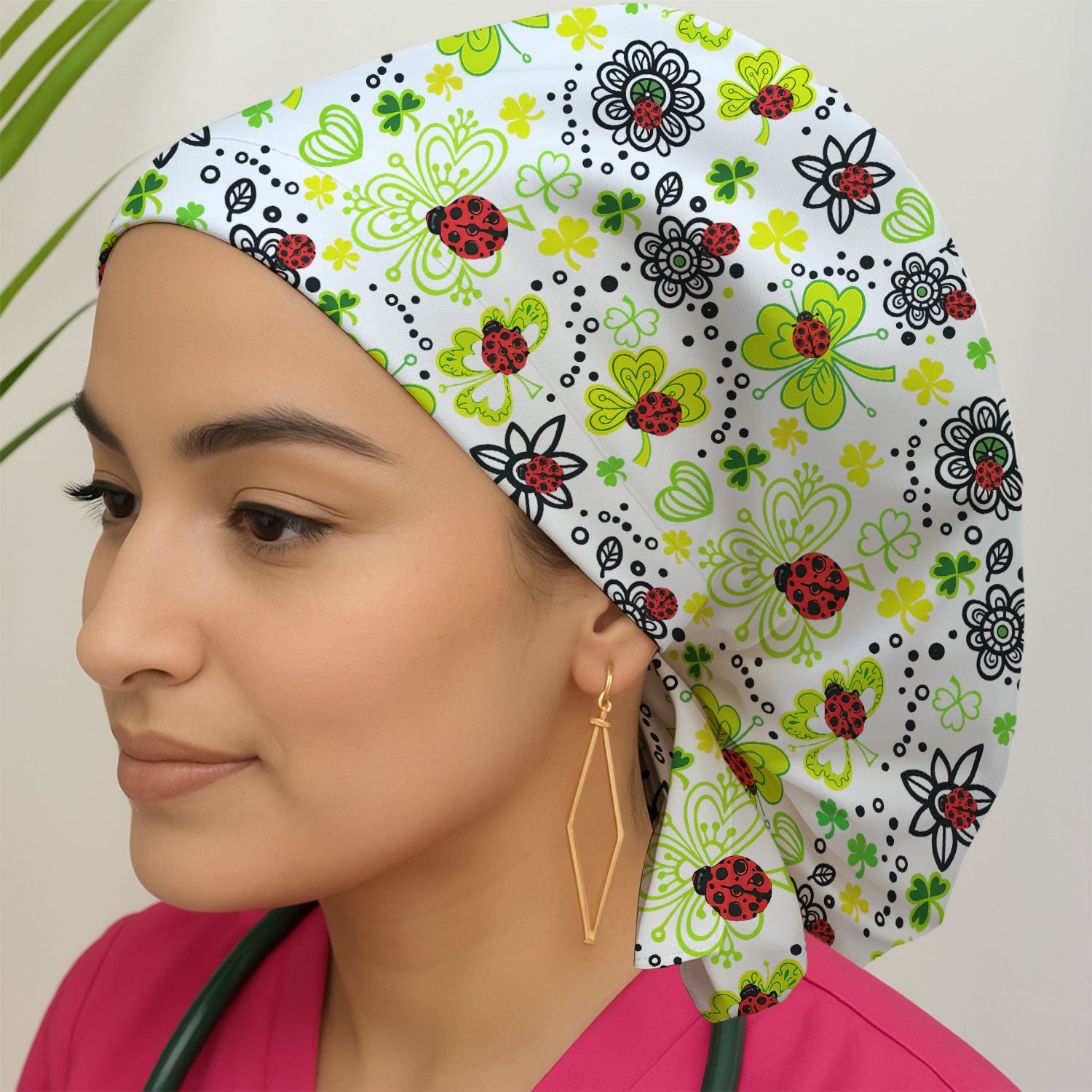 Ladybug Clover Floral Pattern Print Caps, Breathable Fabrics Caps Uniform