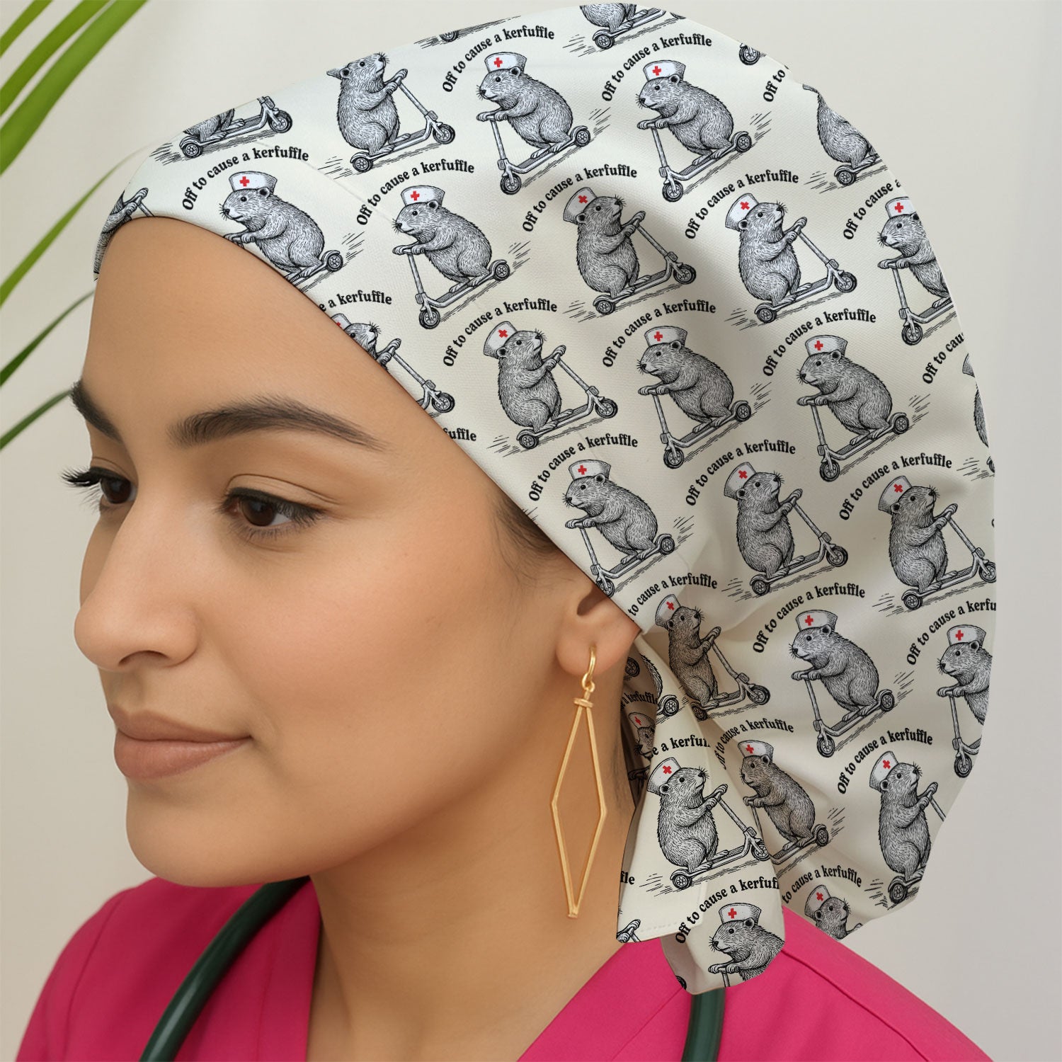 Funny Nurse Mouse Scooter Print Bouffant Scrub Cap, Surgical Caps for Doctors