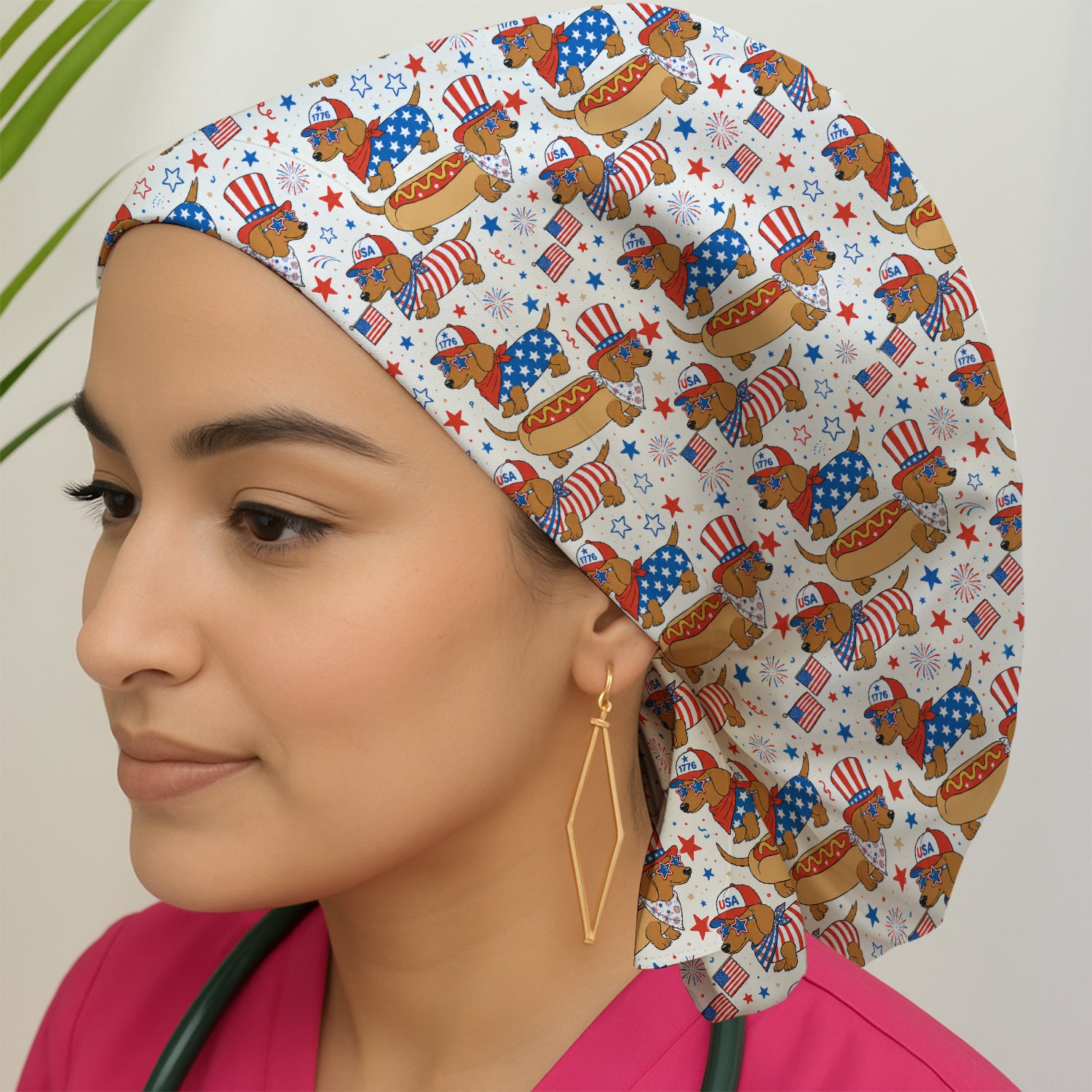 Patriotic Dachshund Fourth Of July Scrub Cap, Surgical Caps for Doctors