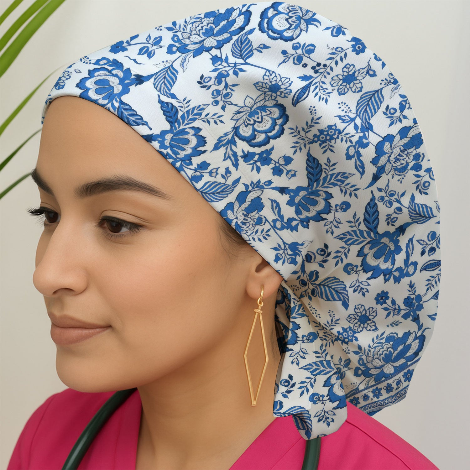 Toile De Jouy Scrub Cap For Women, Floral Pattern Nurse Hat, Comfortable Scrubs For Nursing