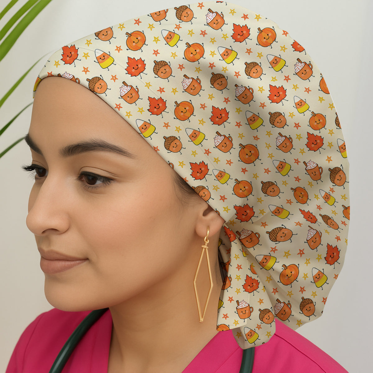 Cute Fall Pumpkin Spice Doodles Scrub Cap, Surgical Caps for Nurses