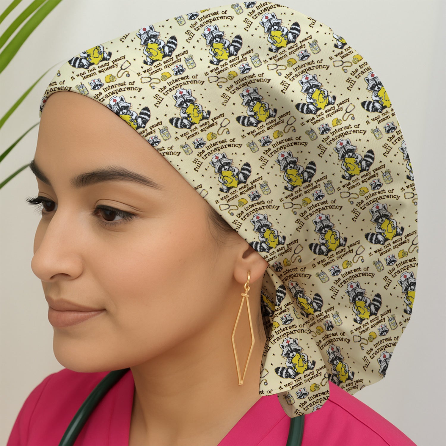 Raccoon Lemon Quote Medical Humor Pattern Scrub Cap, Surgical Caps for Doctors