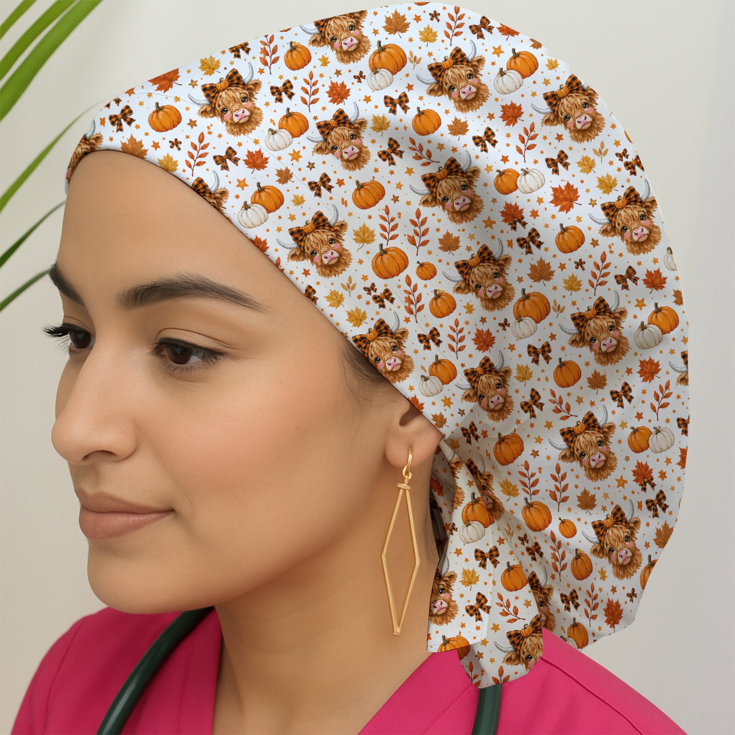 Cute Fall Highland Cow Scrub Cap, Surgical Caps for Doctors
