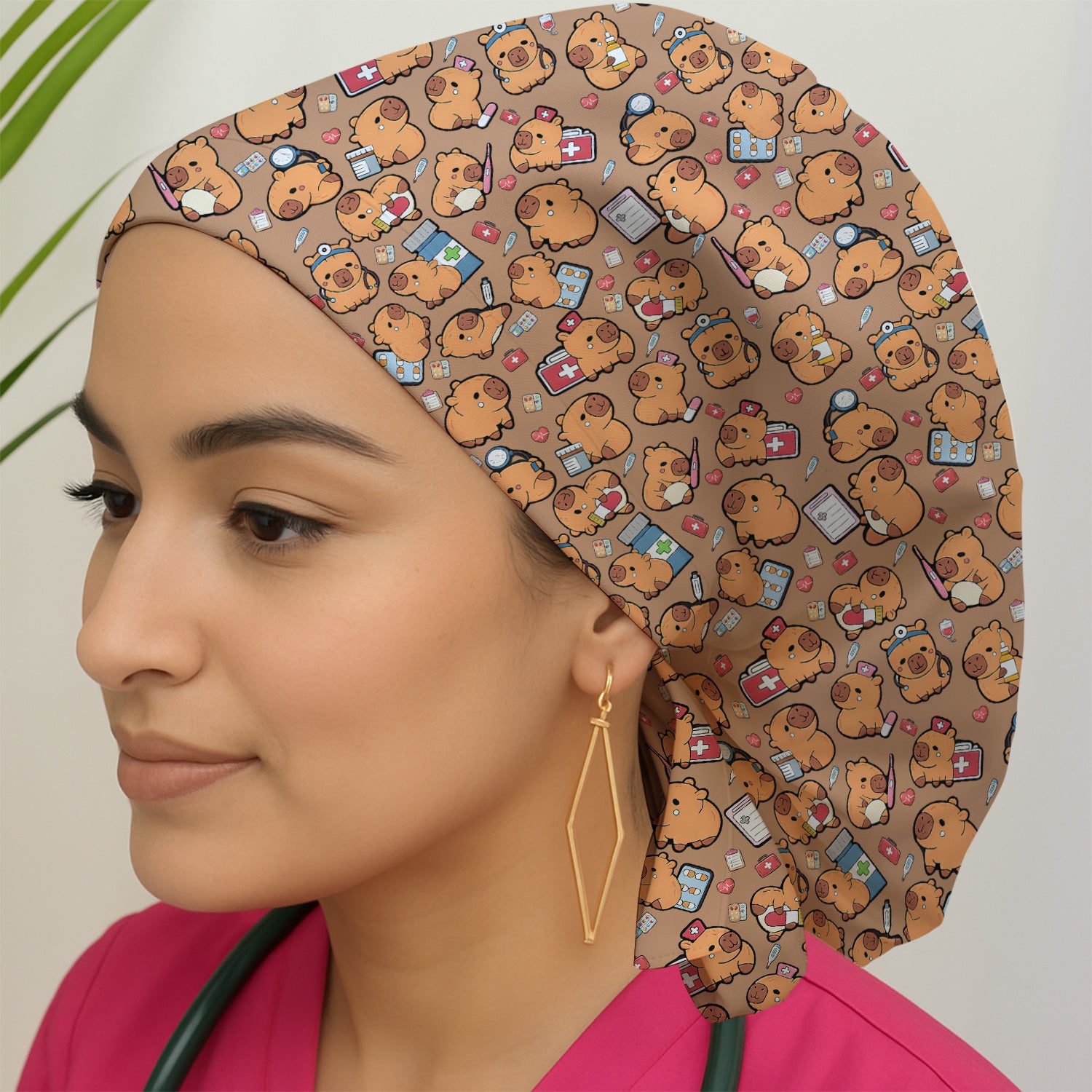 Capybara With Stethoscope And Medical Tools Seamless Scrub Cap, Surgical Caps for Doctors