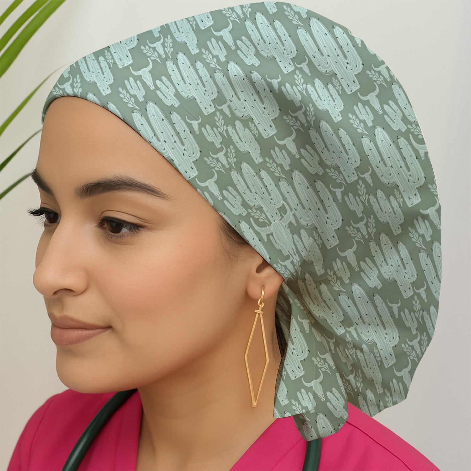Funny Desert Cactus Skull Pattern Nurse Scrub Cap, Surgical Caps for Doctors