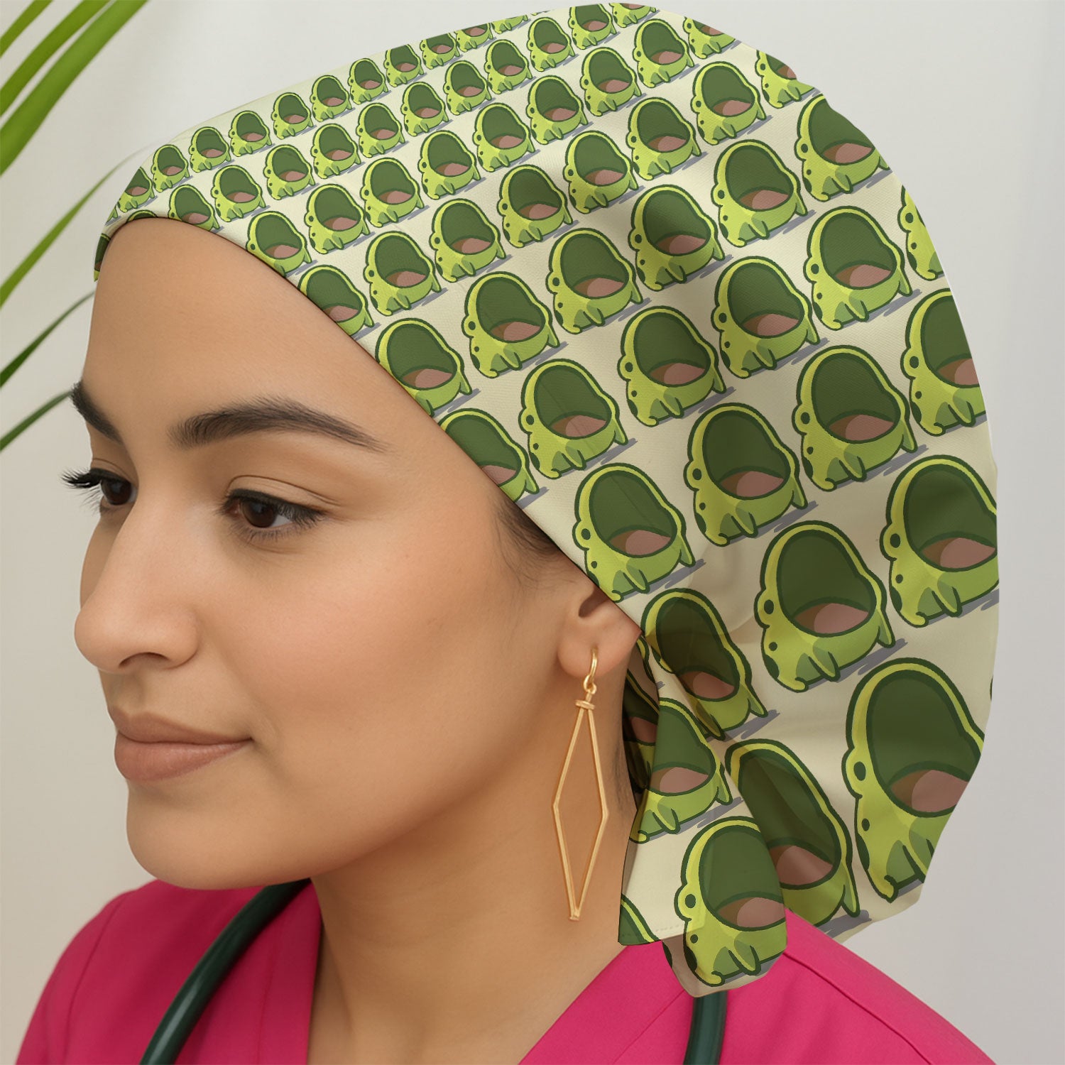 Cute Green Frog Cartoon Pattern Cap, Breathable Fabrics Caps Uniform