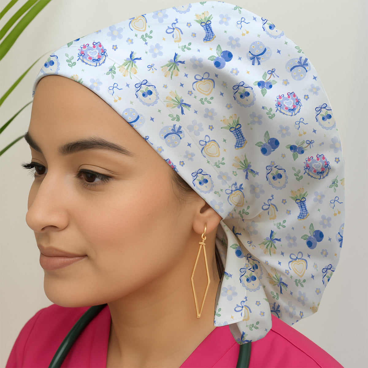 Cute Blueberry Bow Print Scrub Cap, Surgical Caps for Doctors
