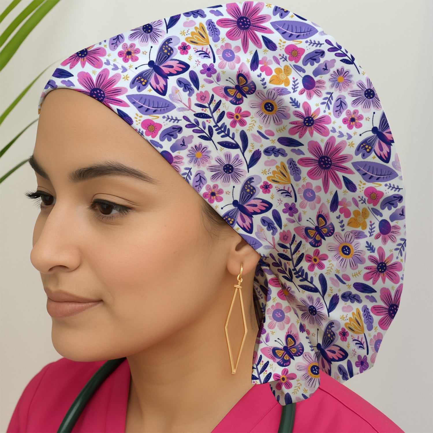 Cute Butterfly Wildflower Garden Pattern Scrub Cap, Surgical Caps for Doctors