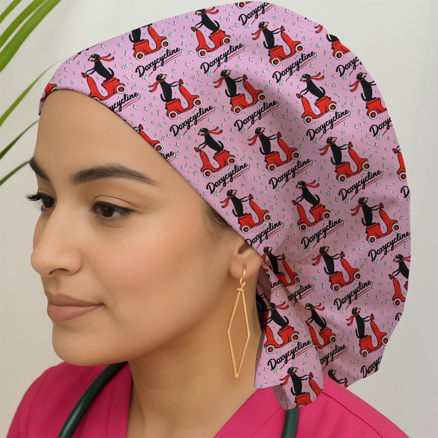 Funny Dachshund Riding Scooter Doxycycline Print Cap, Surgical Caps for Doctors