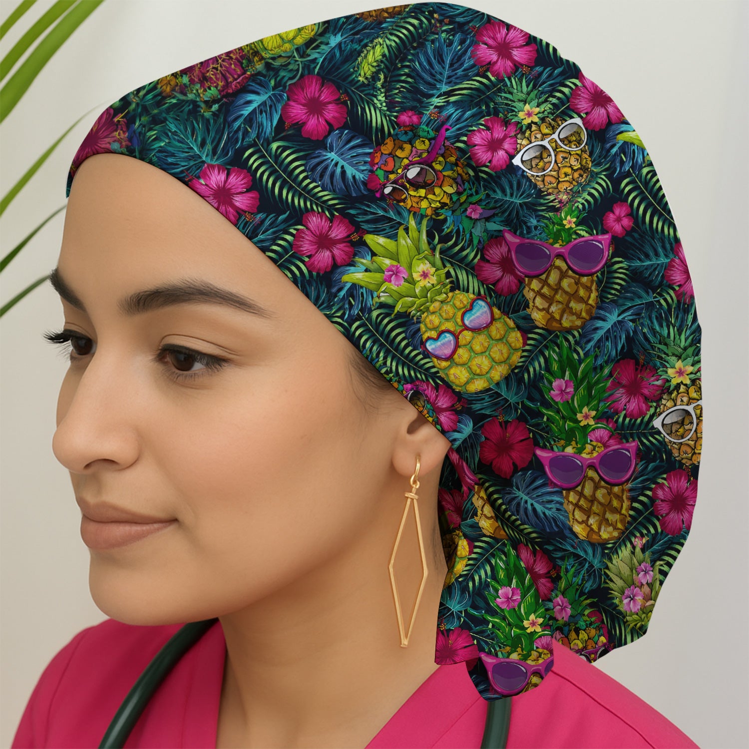 Cute Tropical Pineapple Sunglasses Pattern Scrub Cap, Surgical Caps for Doctors
