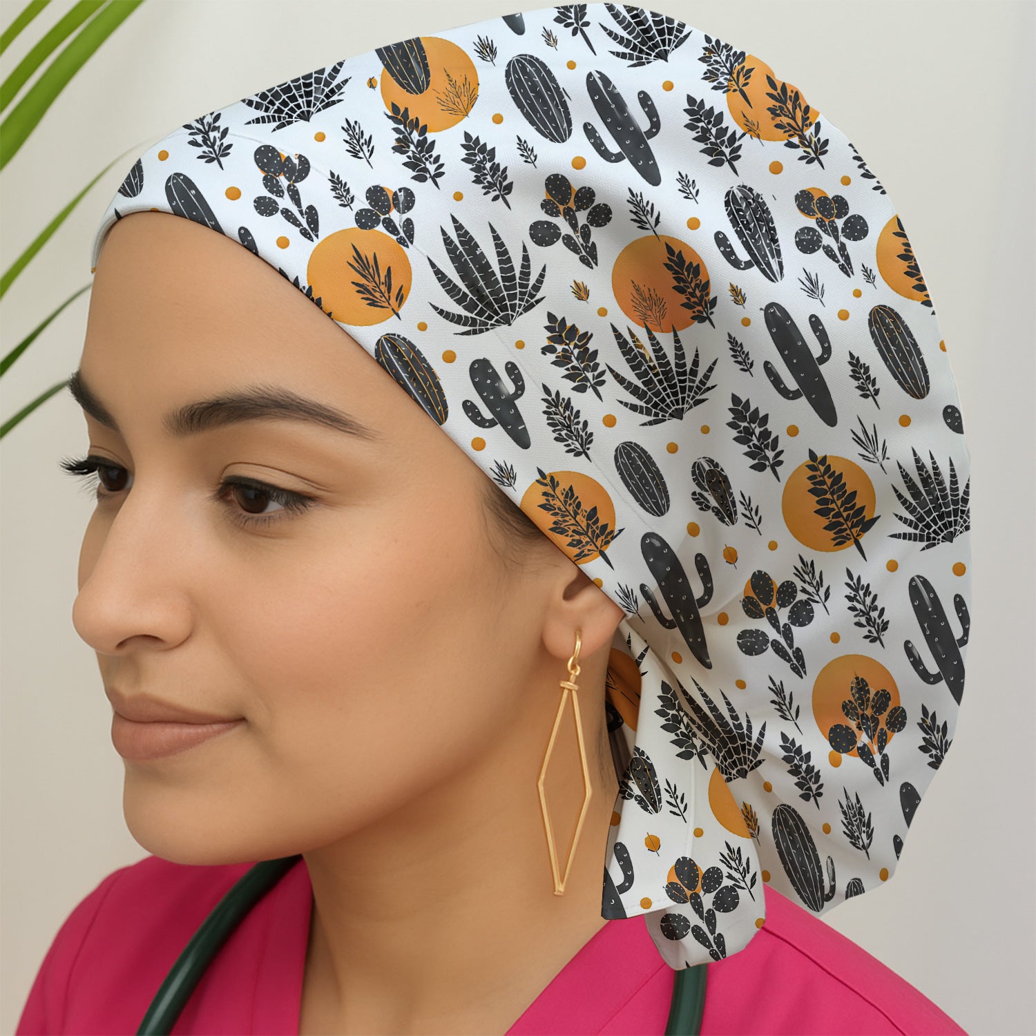 Desert Cactus Orange Sun Pattern Scrub Cap, Surgical Caps for Doctors
