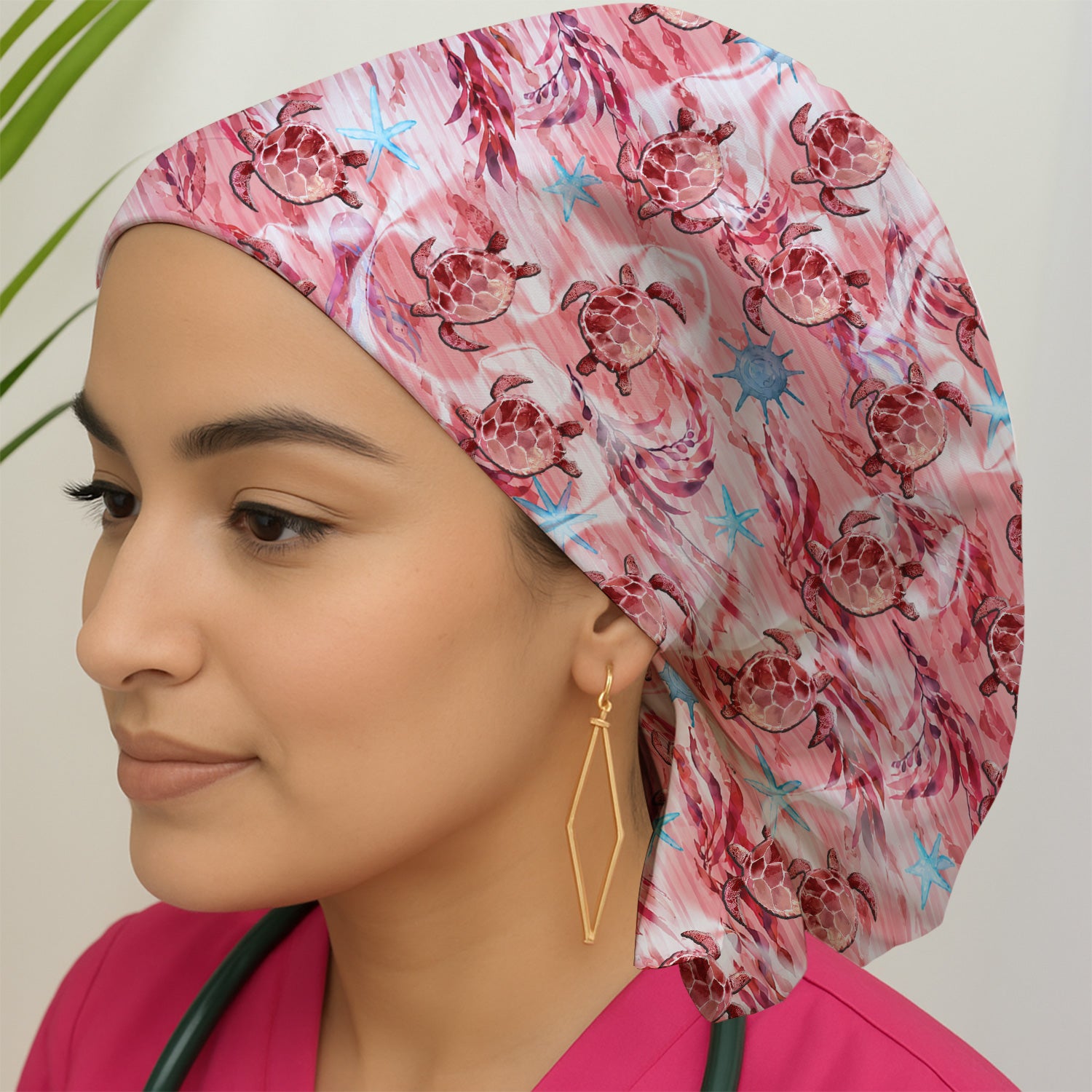 Pink Sea Turtle Ocean Pattern Scrub Cap, Surgical Caps for Doctors