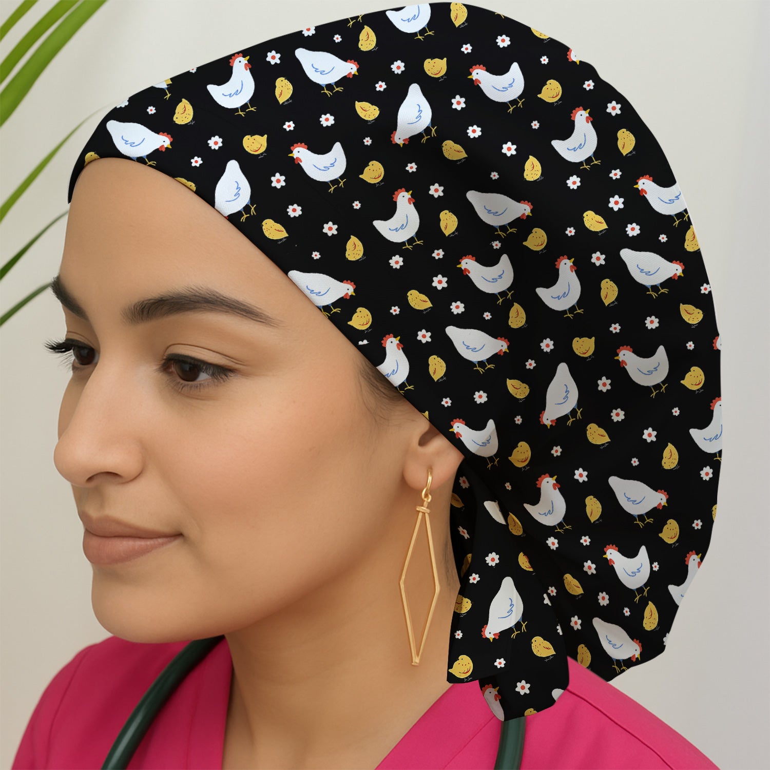 Chicken And Cute Chicks Pattern Caps, Bouffant Scrub Caps for Women