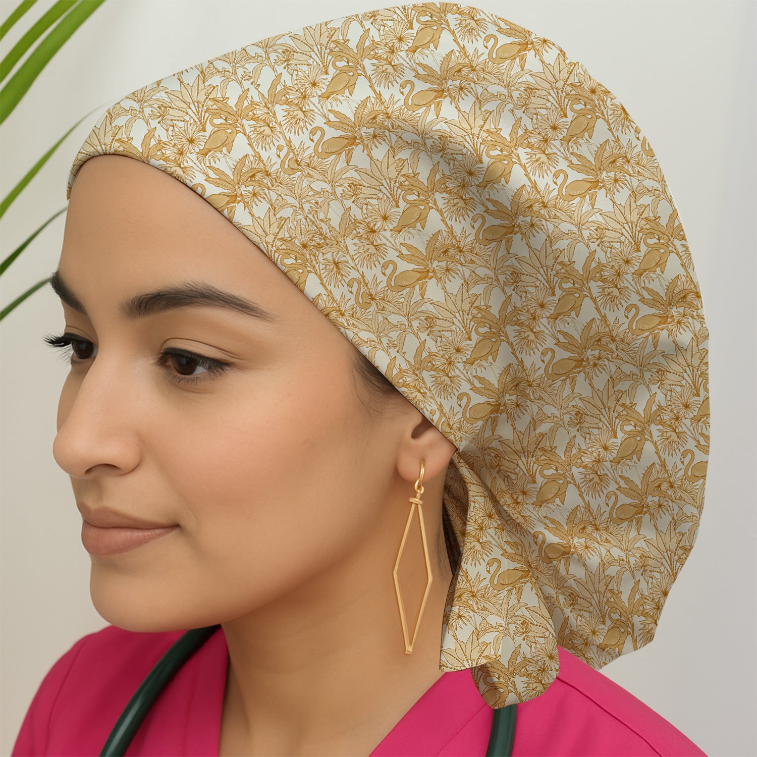 Tropical Flamingo Palm Leaves Pattern Scrub Cap, Surgical Caps for Doctors