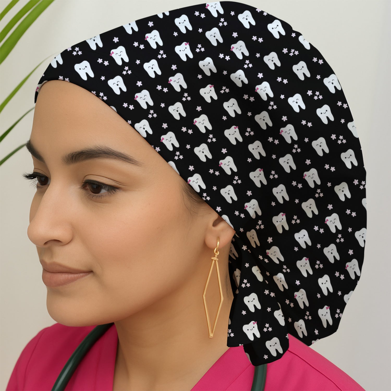 Cute Smiling Tooth And Flowers Scrub Cap, Surgical Caps for Doctors