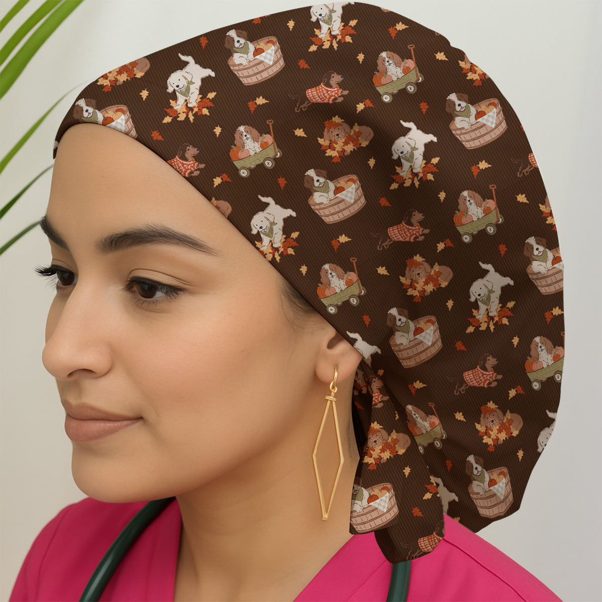 Cute Autumn Dogs And Falling Leaves Scrub Cap, Surgical Caps for Doctors