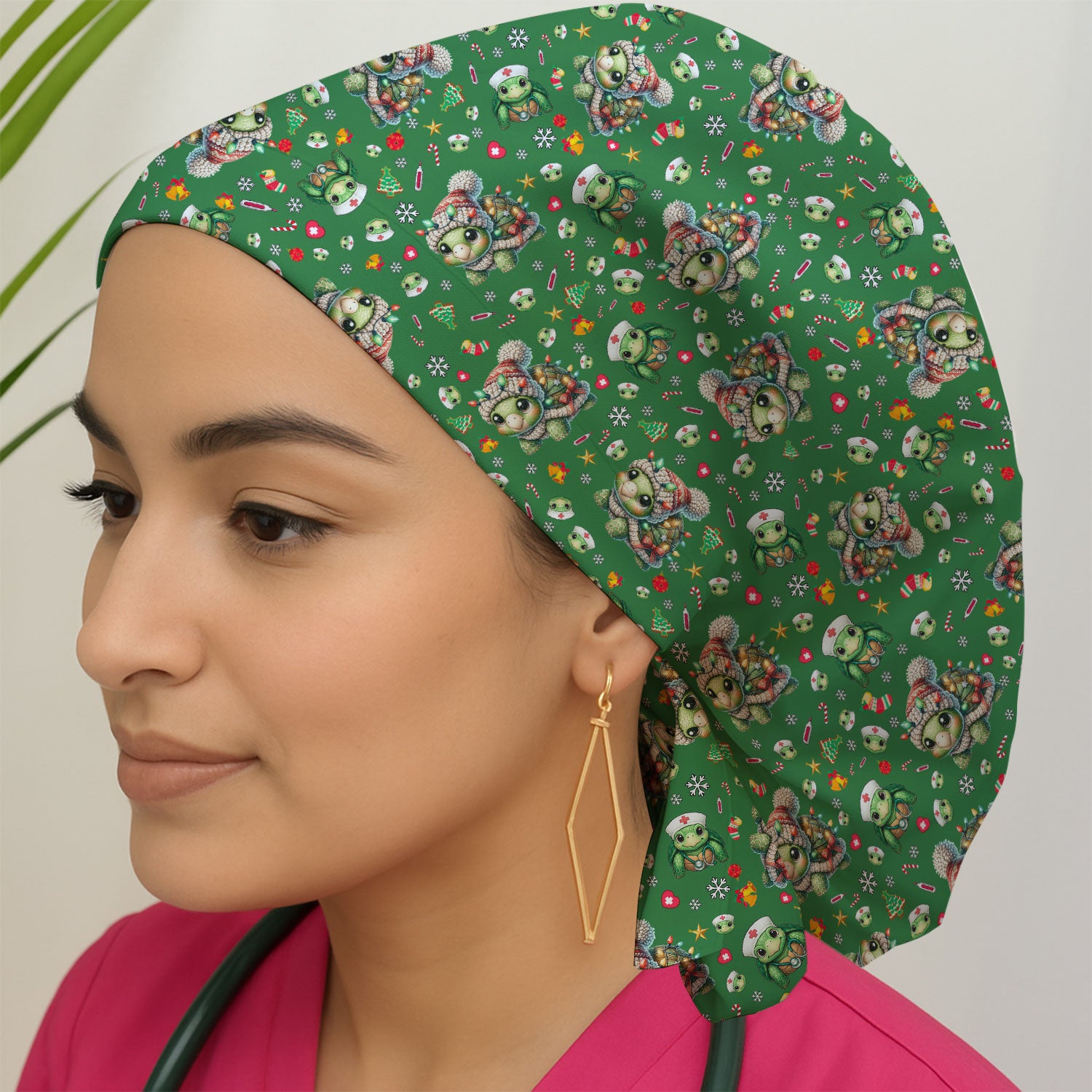 Christmas Turtle Bouffant Scrub Caps for Women - Cute Caps for Her - Breathable Fabrics Caps Uniform