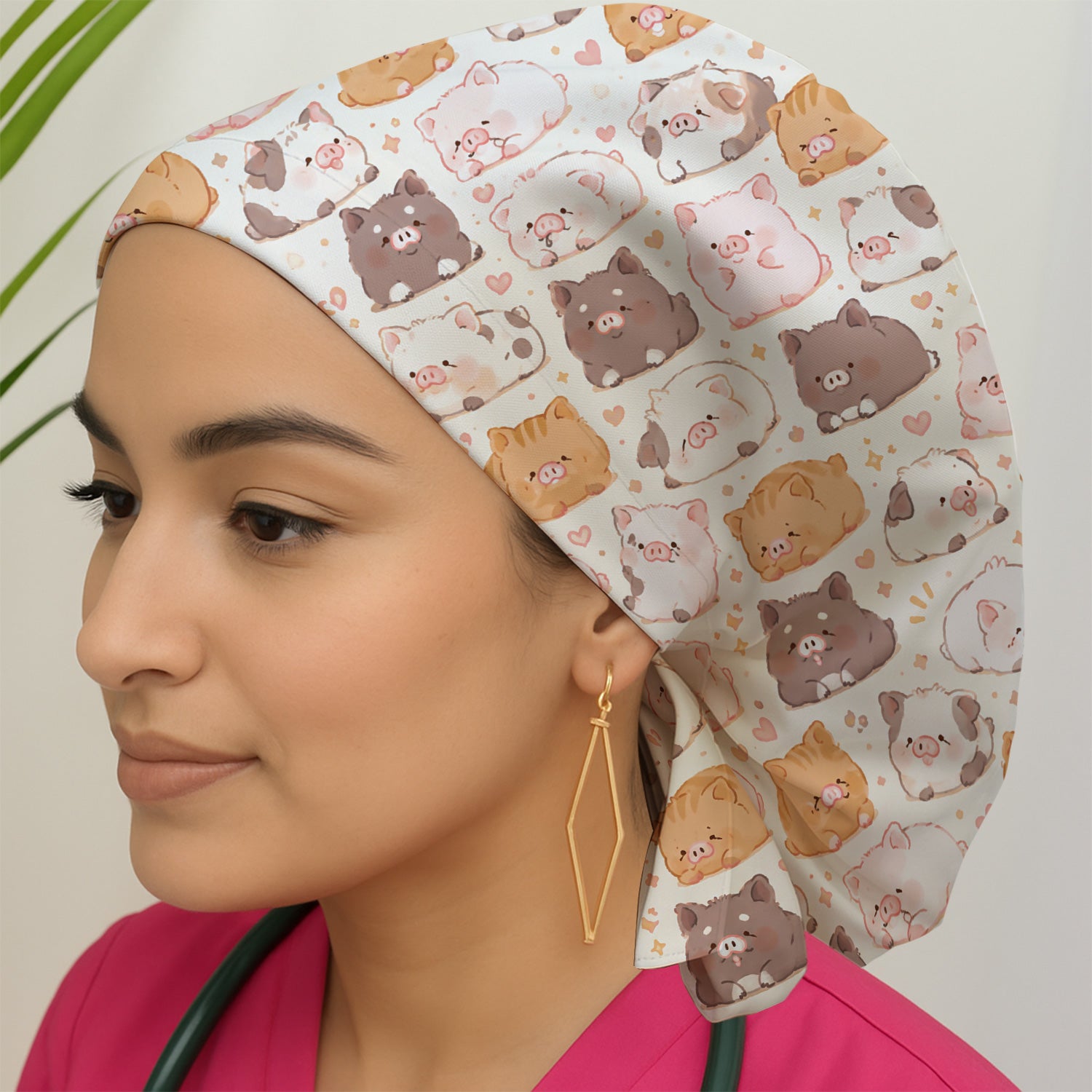 Cute Chubby Pig Nurse Print Scrub Cap, Surgical Caps for Doctors